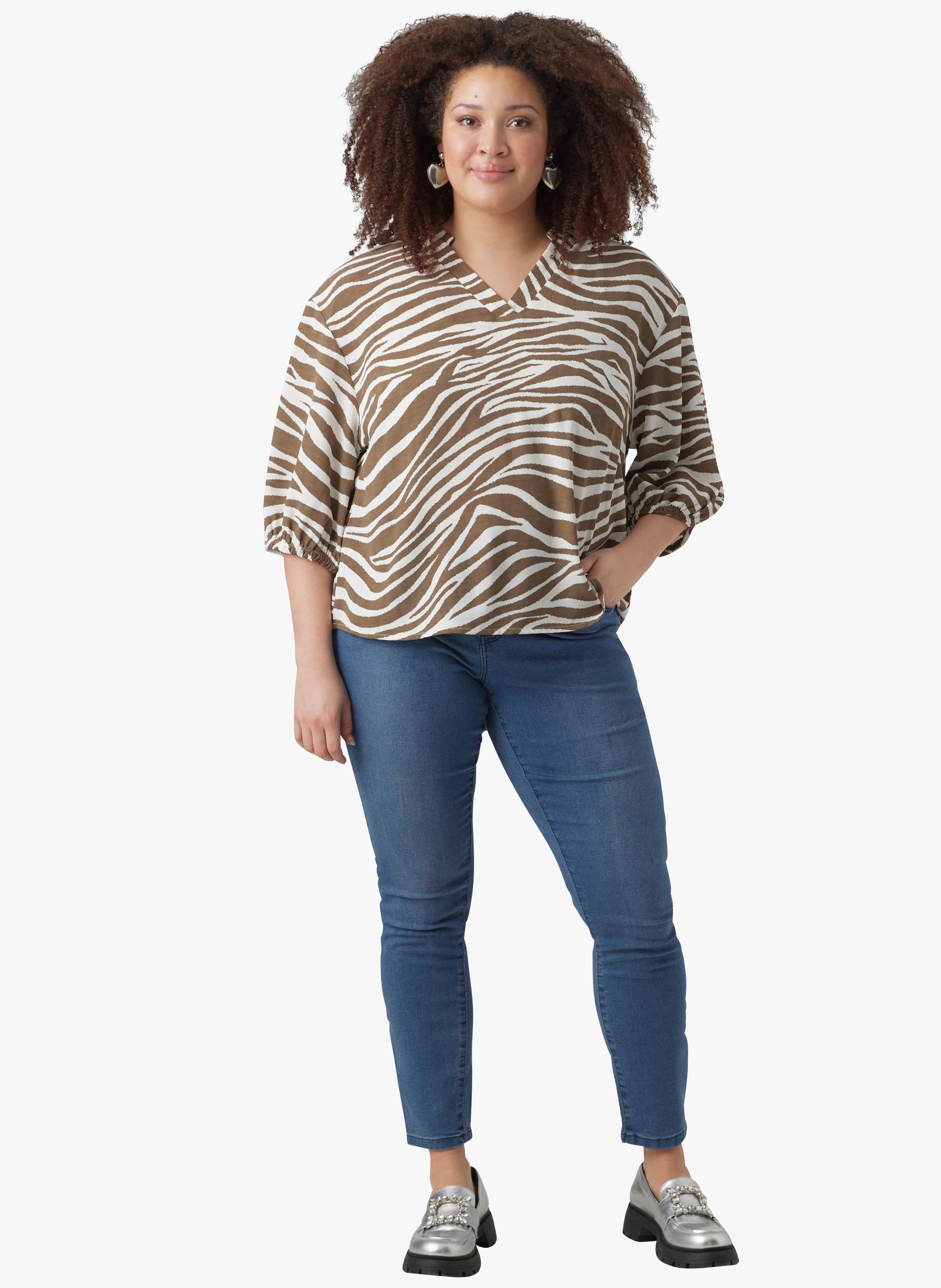 Striped V-neck blouse VERO MODA CURVE Multicolored