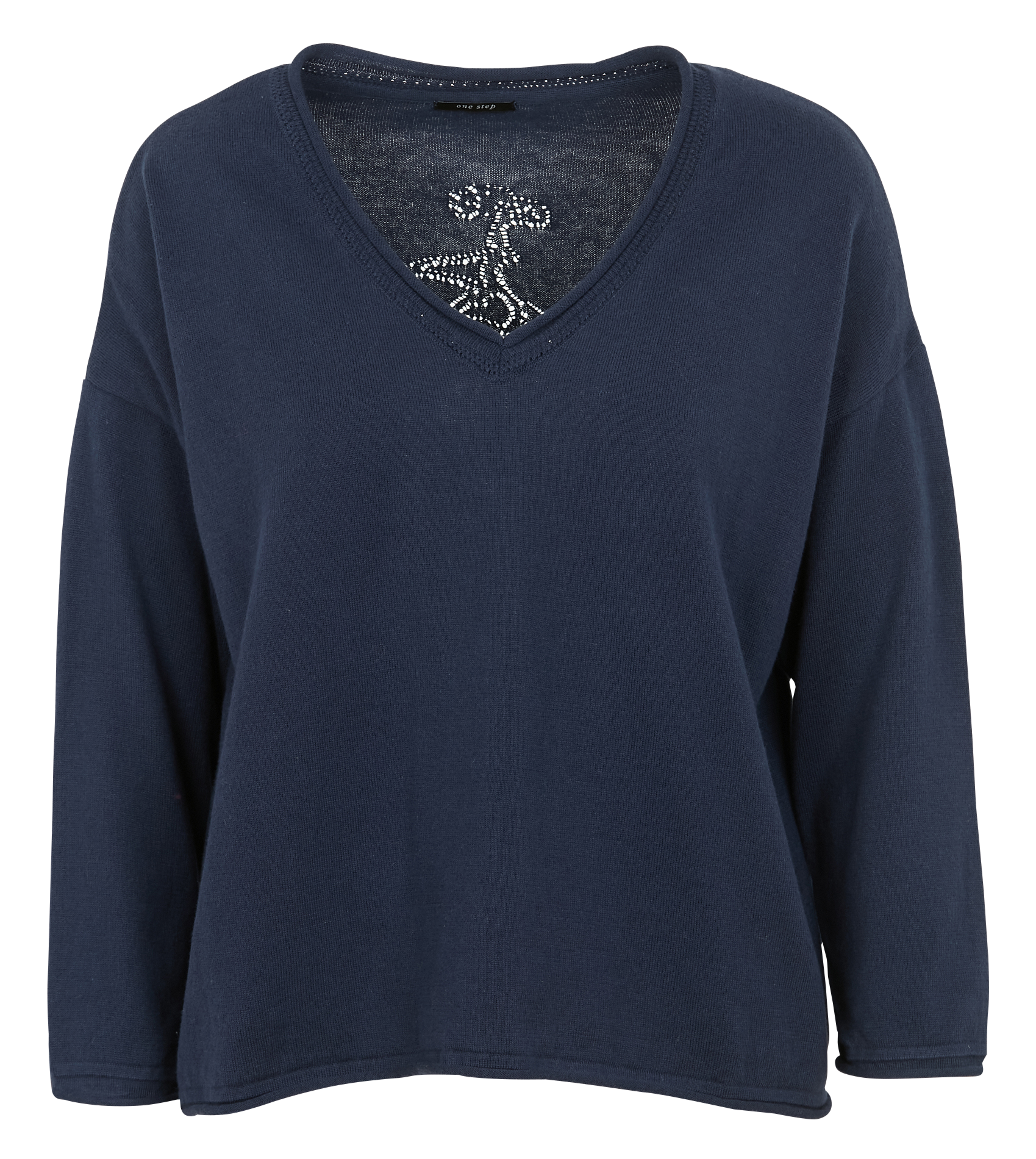 Pull col V évasé en coton ONE STEP Bleu