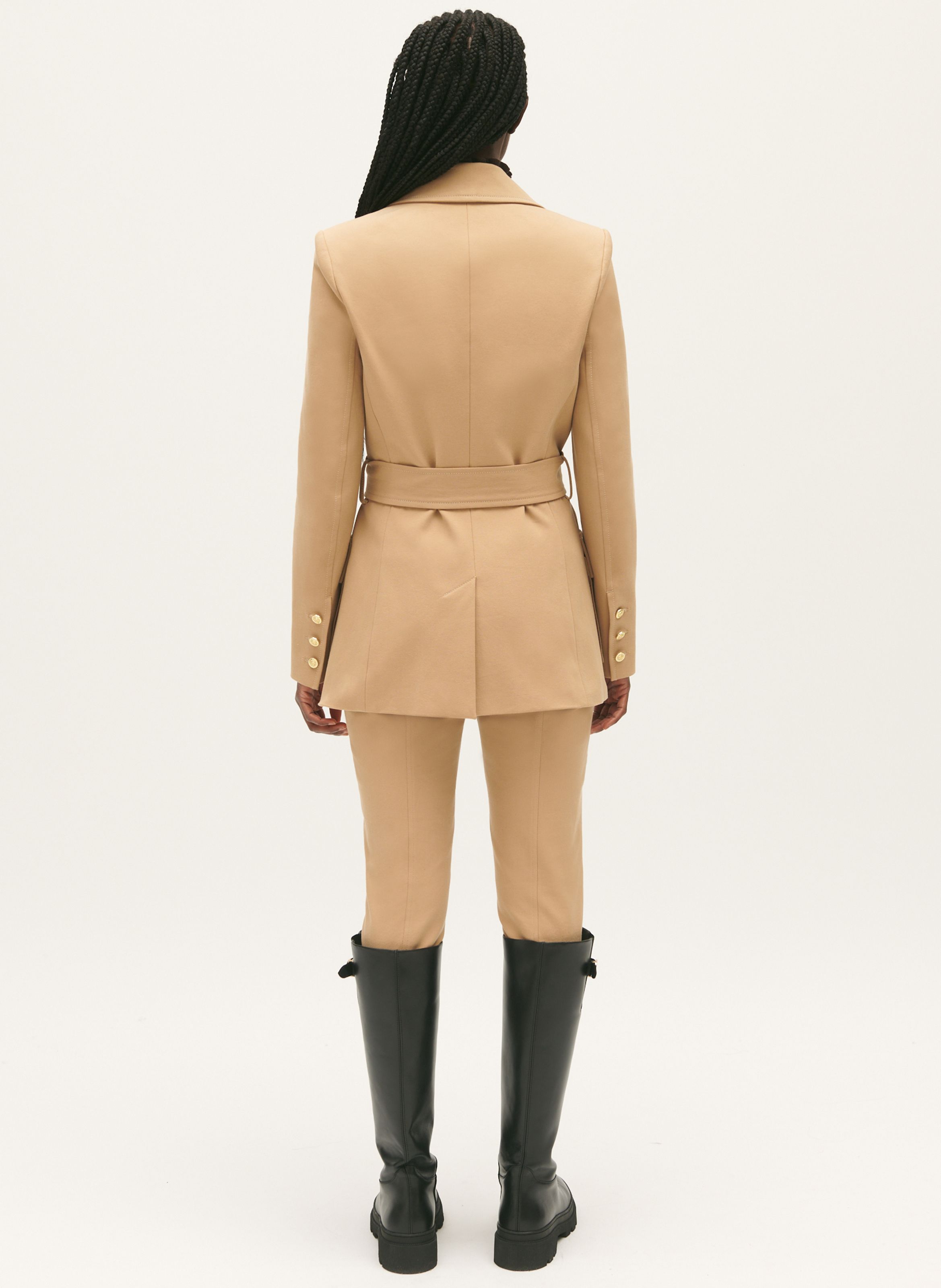 Cotton Blend Jacket With Tailored Collar And Belt Nougat Claudie