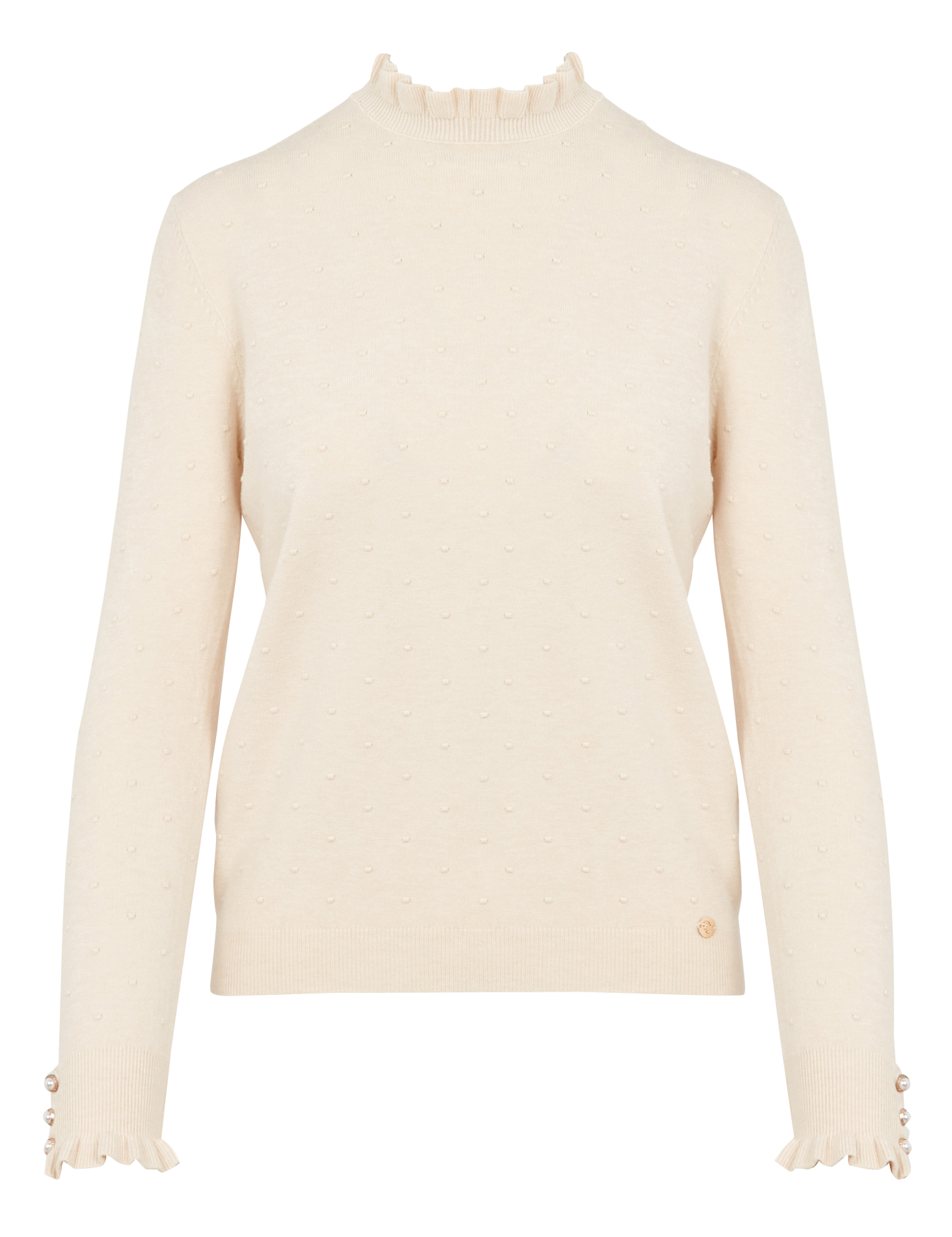 Jacquard-Rundhalspullover mit Rüschen SOLFERINO Beige