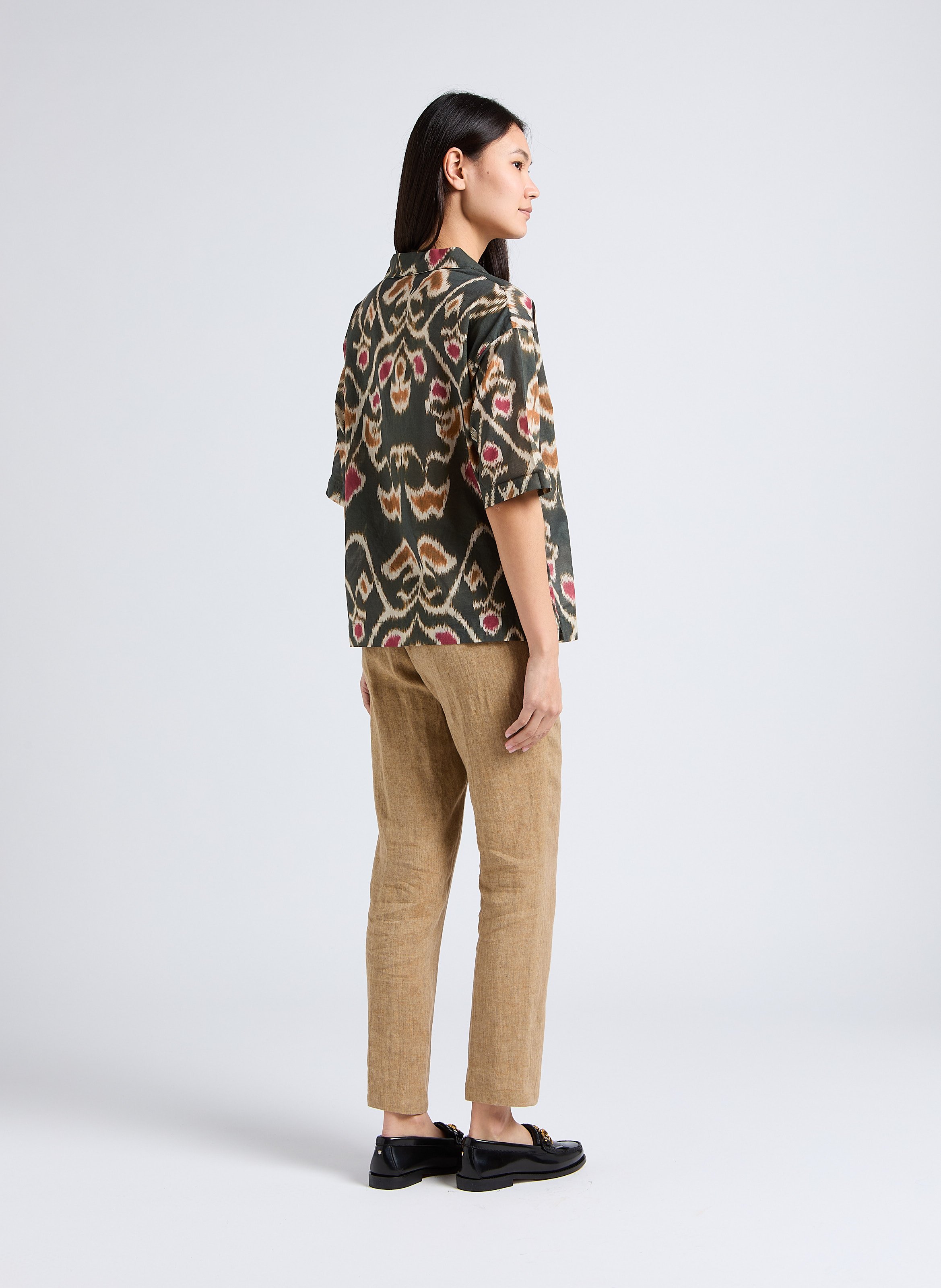 Chemise col tailleur imprimée en coton DIEGA Marron