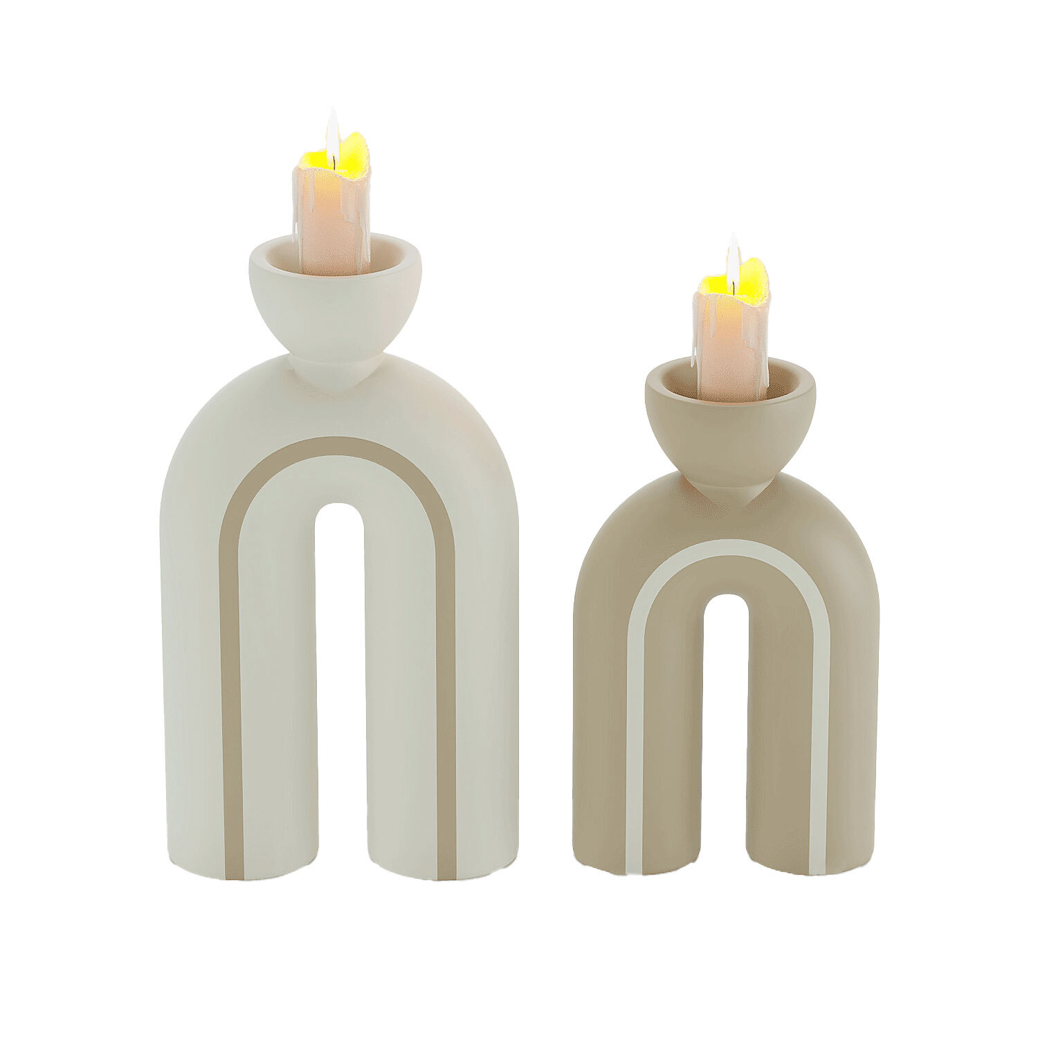 Set of 2 modern art ceramic candle holders POTIRON PARIS Beige