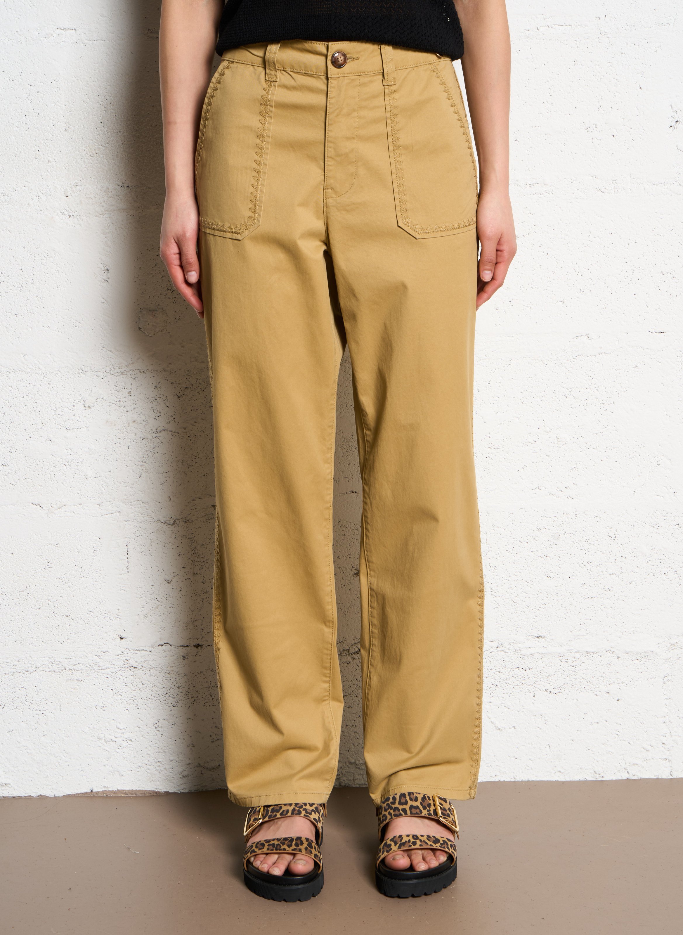 Pantalon droit en velours de coton  LA PETITE ETOILE Marron