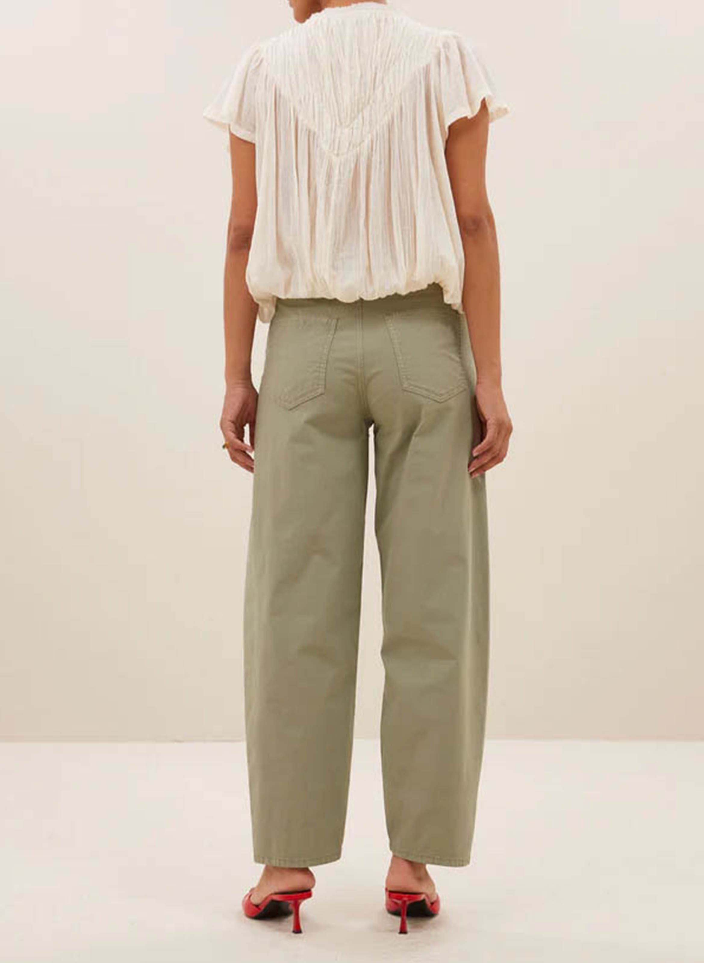 Elasticated high-waist wide-leg cotton pants BY BAR Green