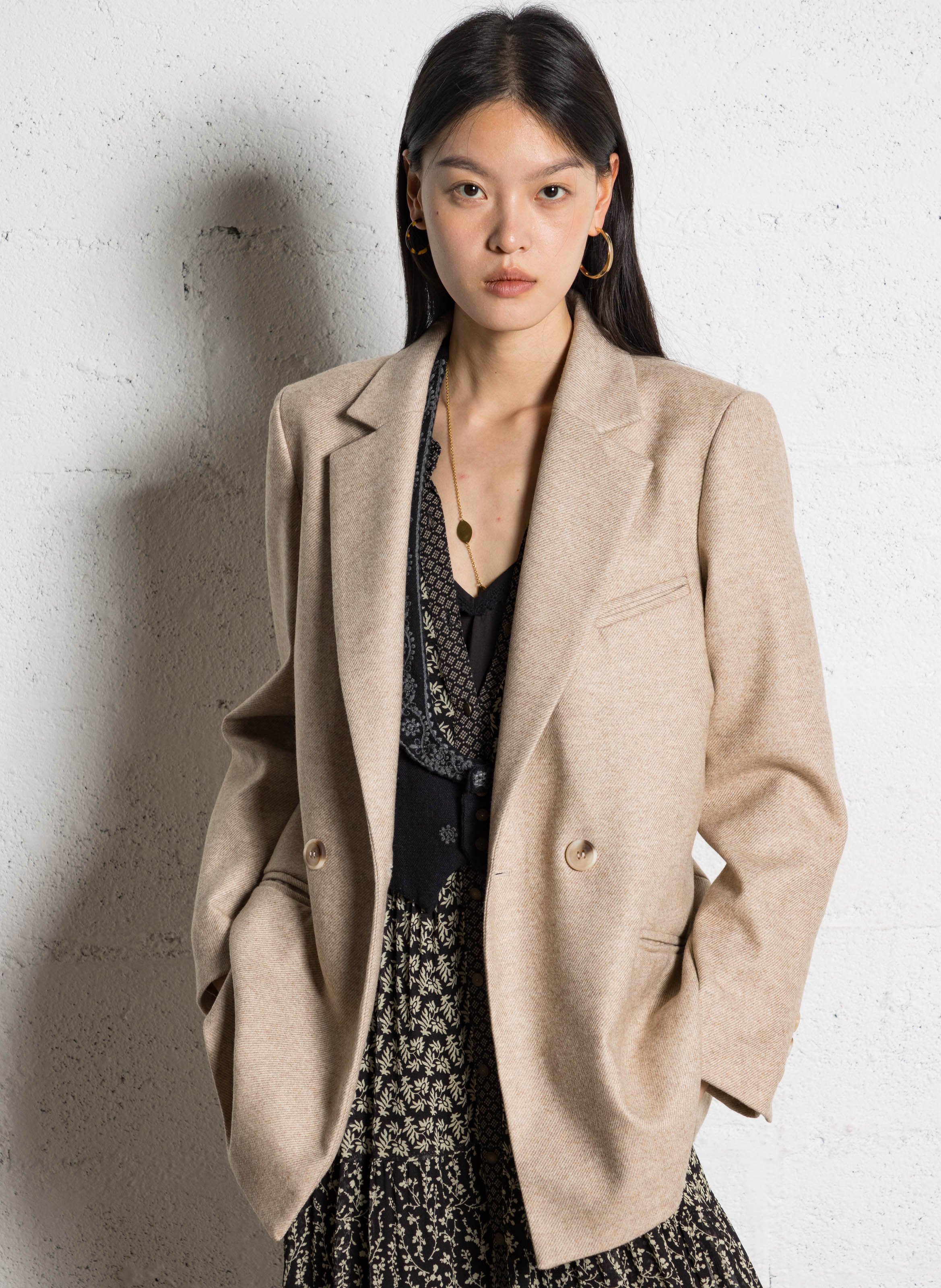 Long wool-blend jacket MAISON HOTEL Beige