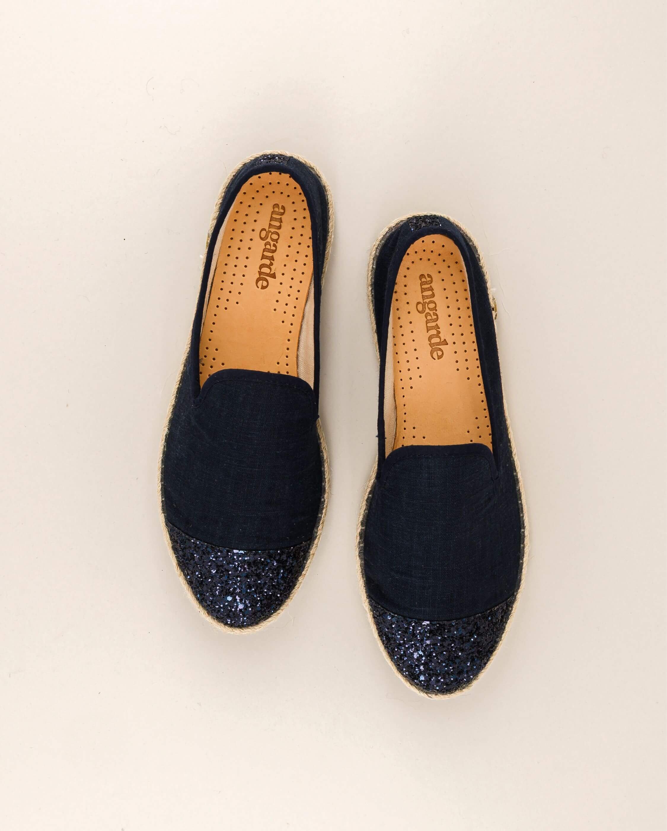 Women's linen espadrilles, navy glitter ANGARDE Blue
