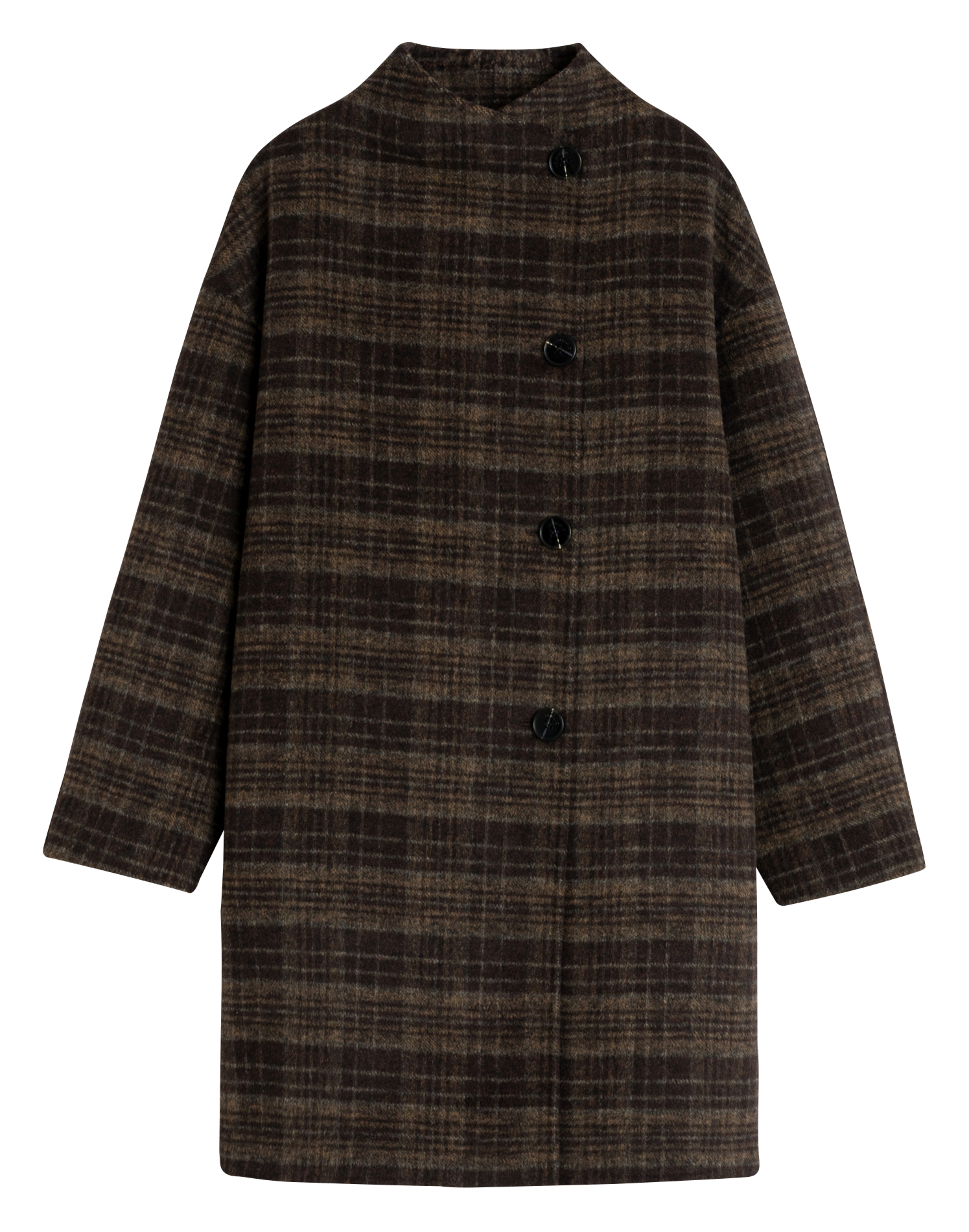 Straight wool-blend coat with high collar INDI & COLD Khaki