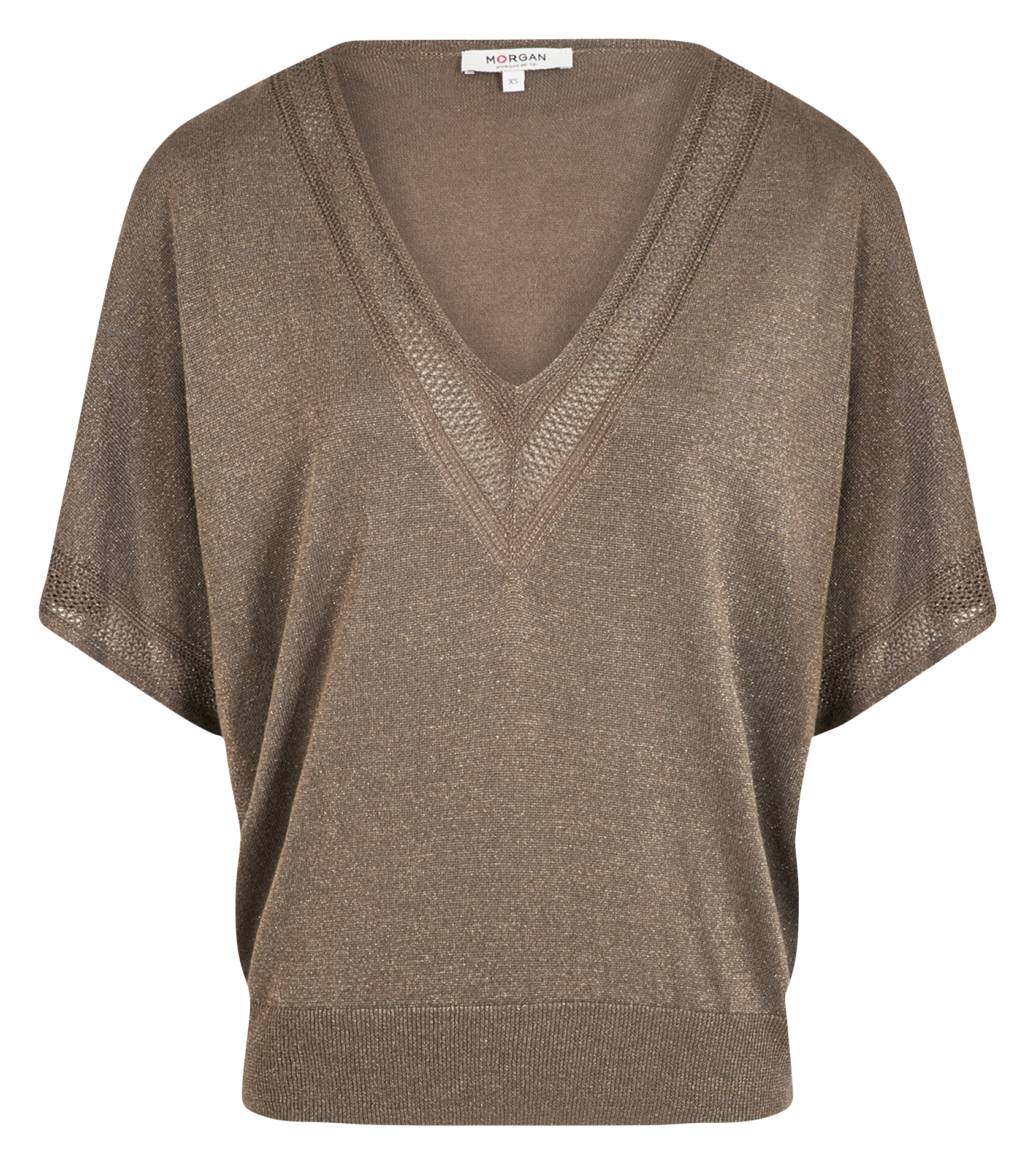 Pull droit col V à détail métallisé MORGAN Vert