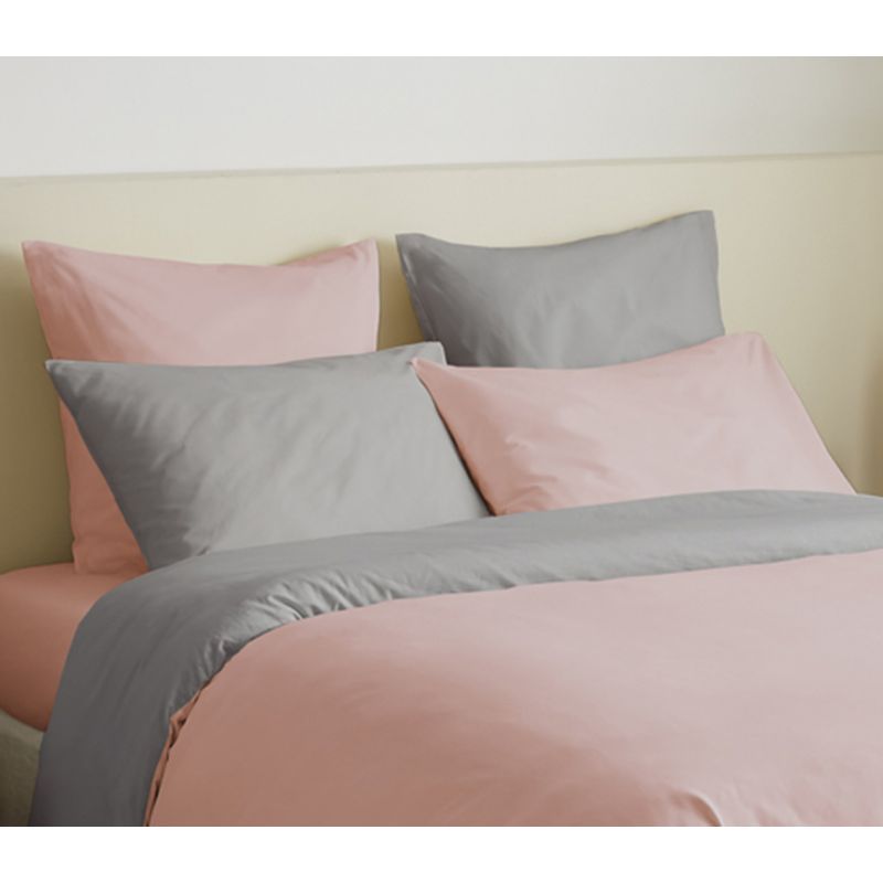 Complete set 6 pieces pink/gray reversible duvet cover for bed 180 x 200 cm "king size" COTON PUR Pink