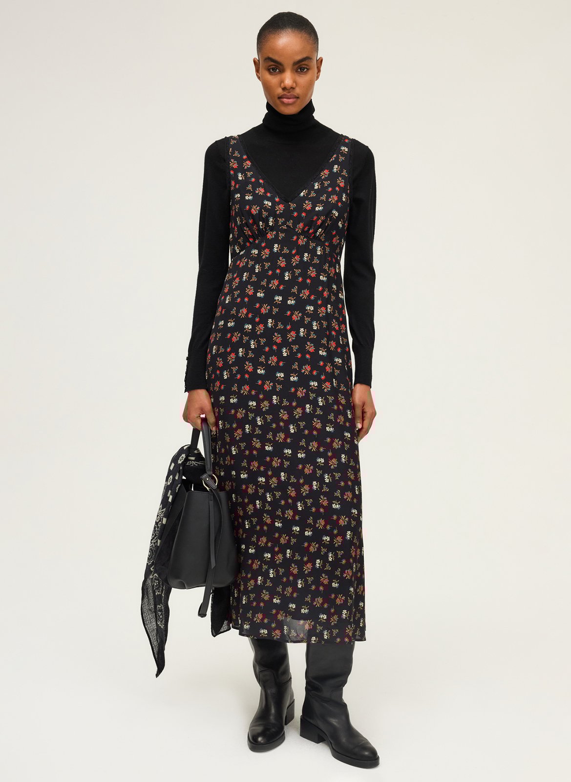 V-neck long printed dress PABLO Black