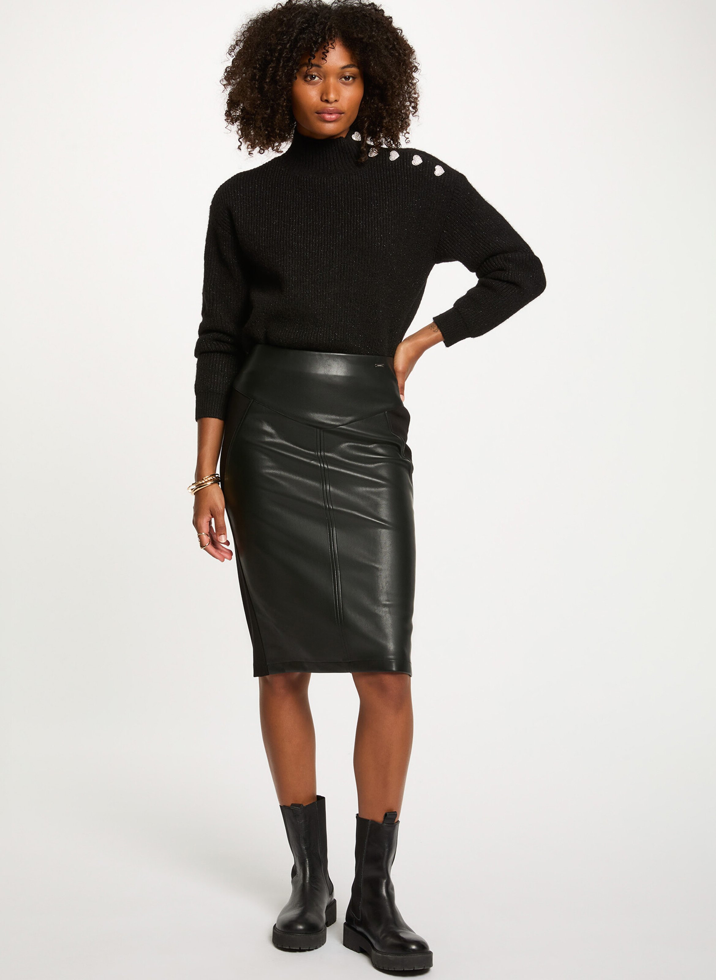 Jupe midi crayon bi-matière MORGAN Noir