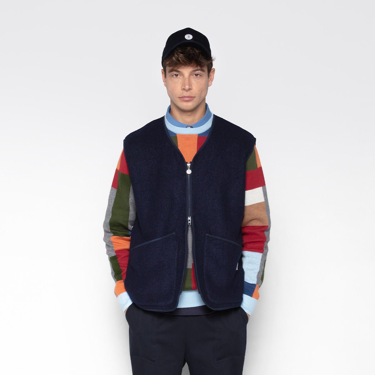 Sleeveless Worker Fleece Jacket SERGE BLANCO Blue