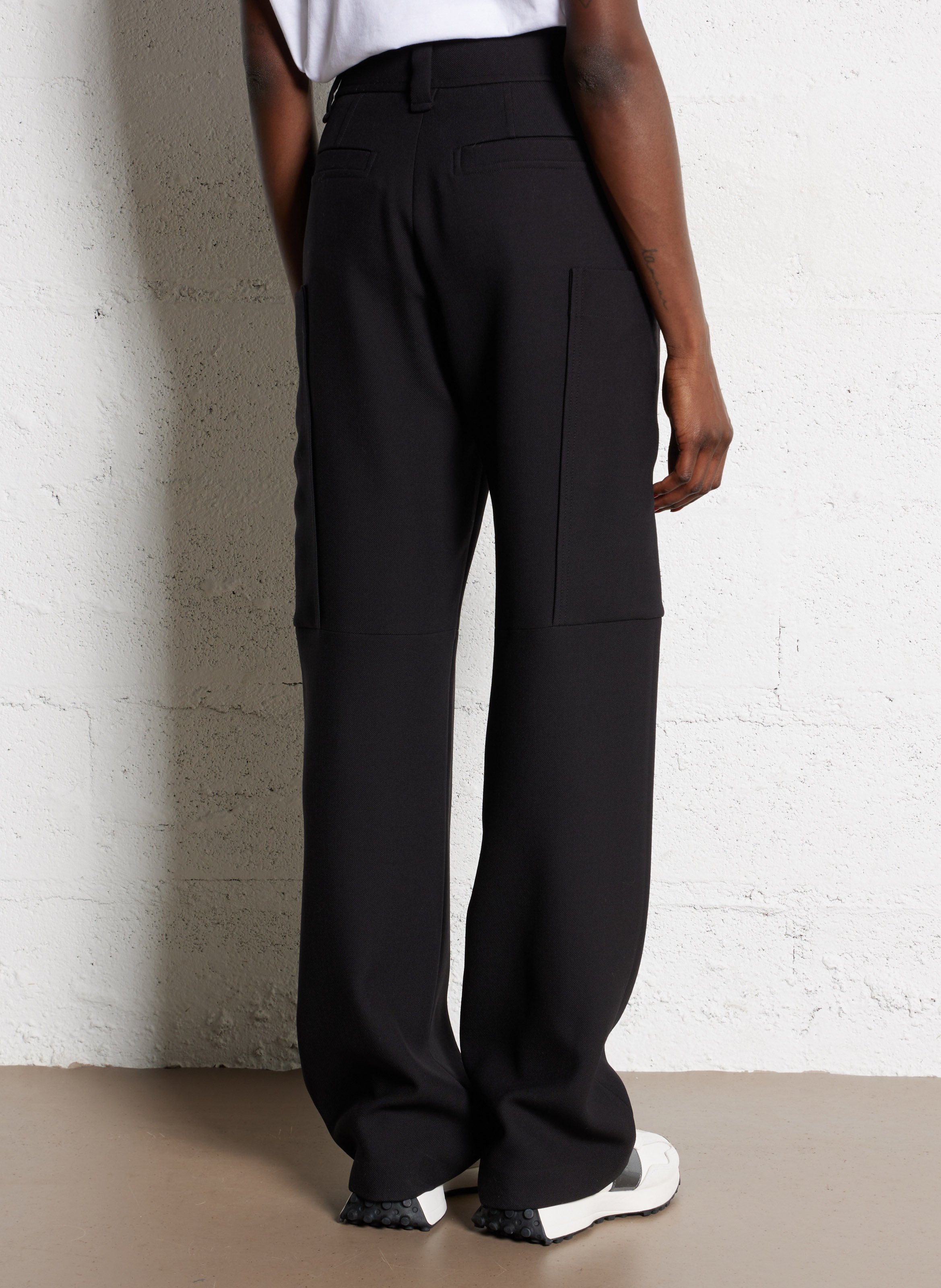 Pantalon large taille haute en laine mélangée MARGAUX LONNBERG Noir