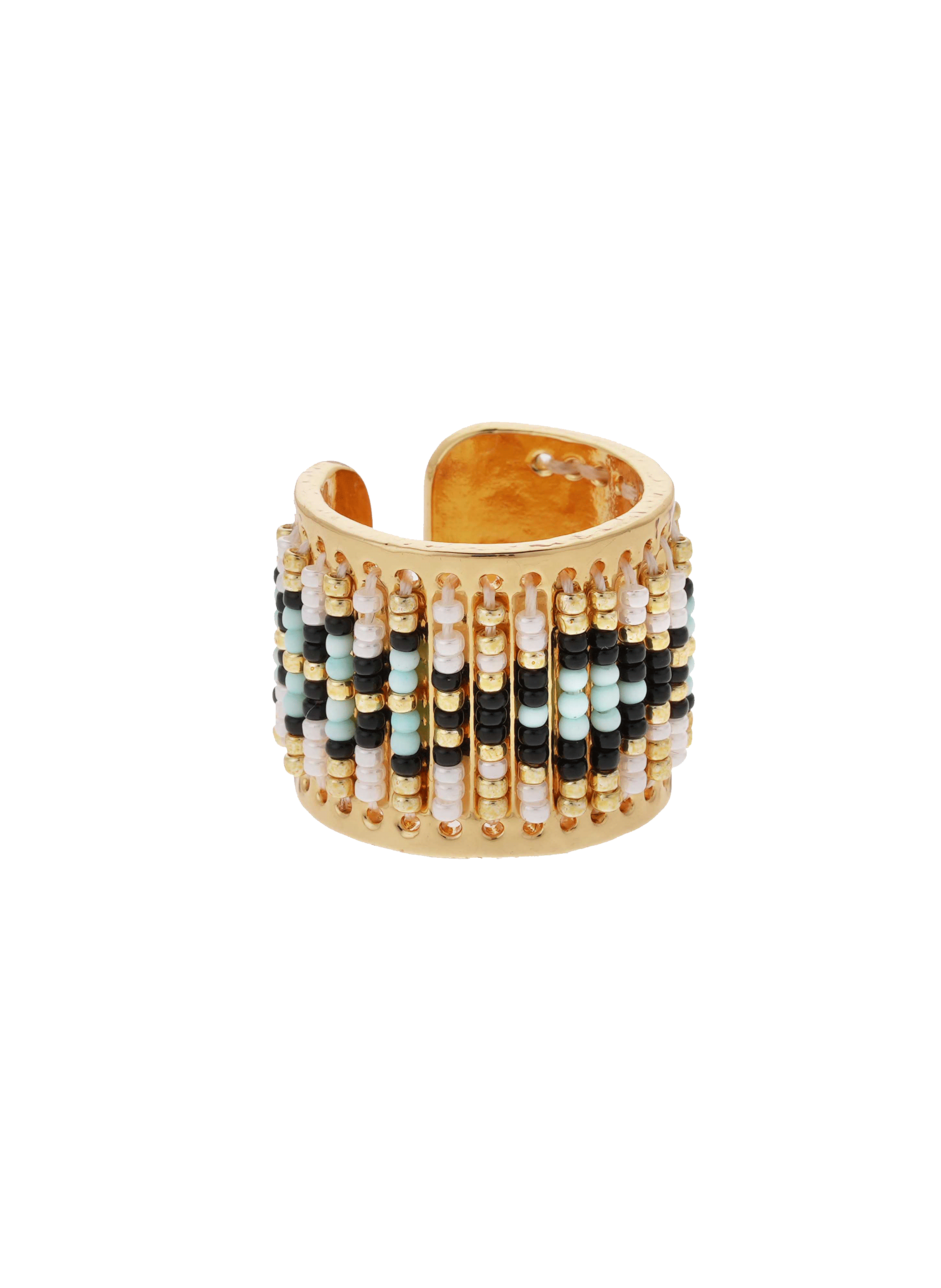 Adjustable ring with woven beads HIPANEMA Black