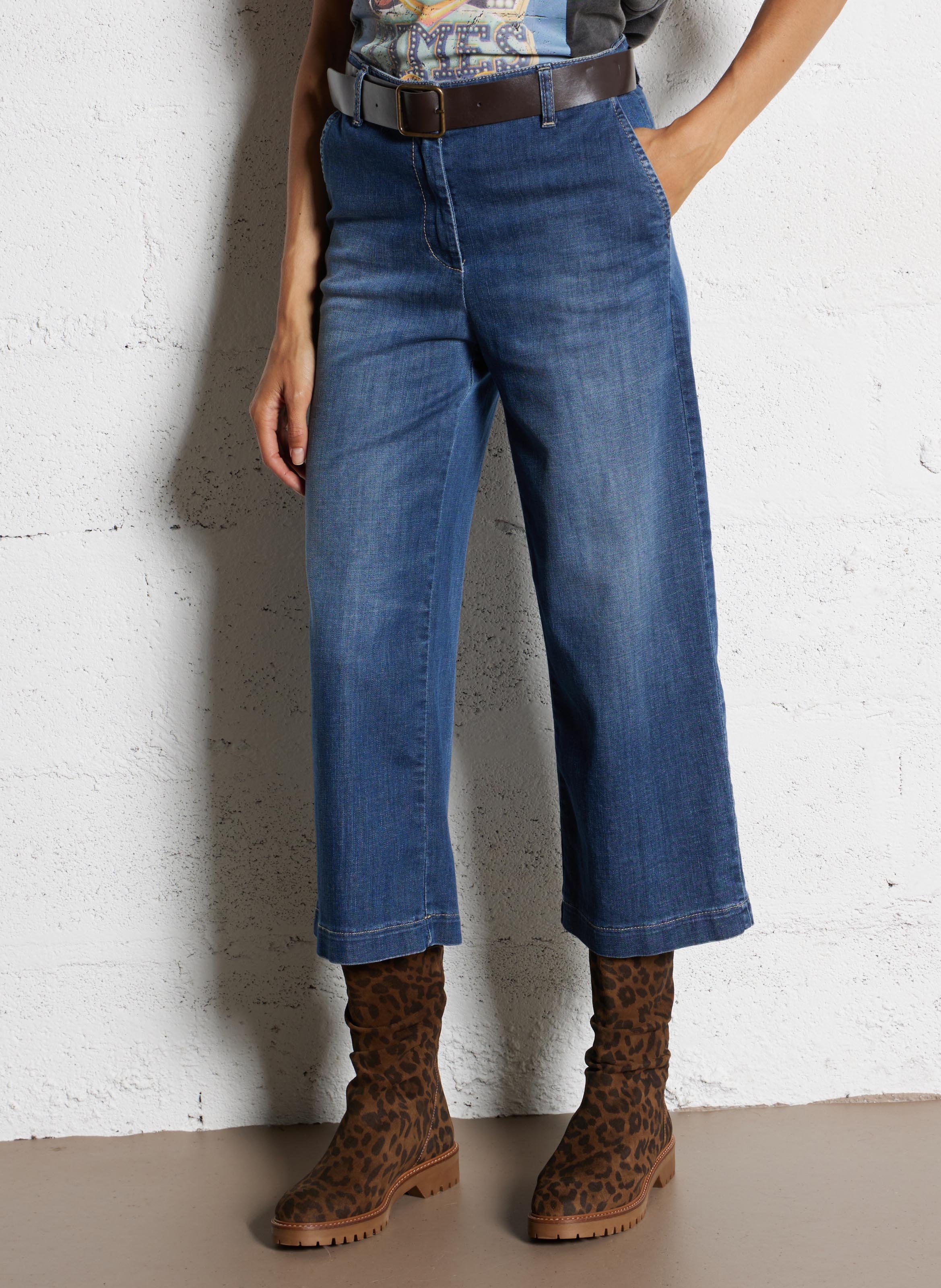 Pantacourt large en jean PLEASE Bleu