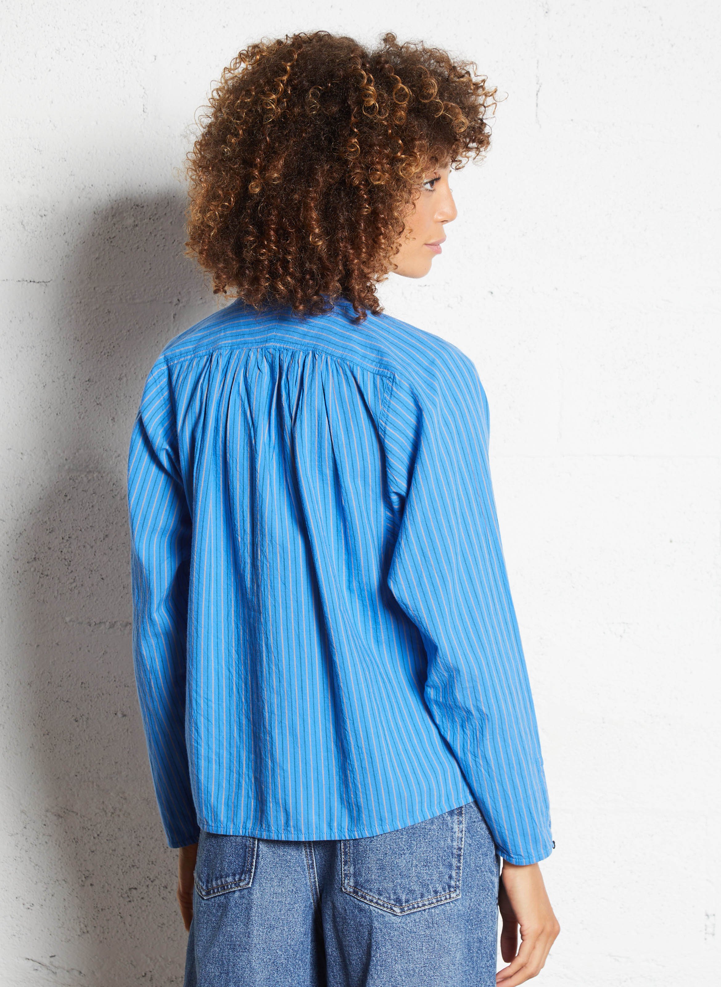 Oversized biokatoenen hemd met Mao-kraag LEON & HARPER Blauw