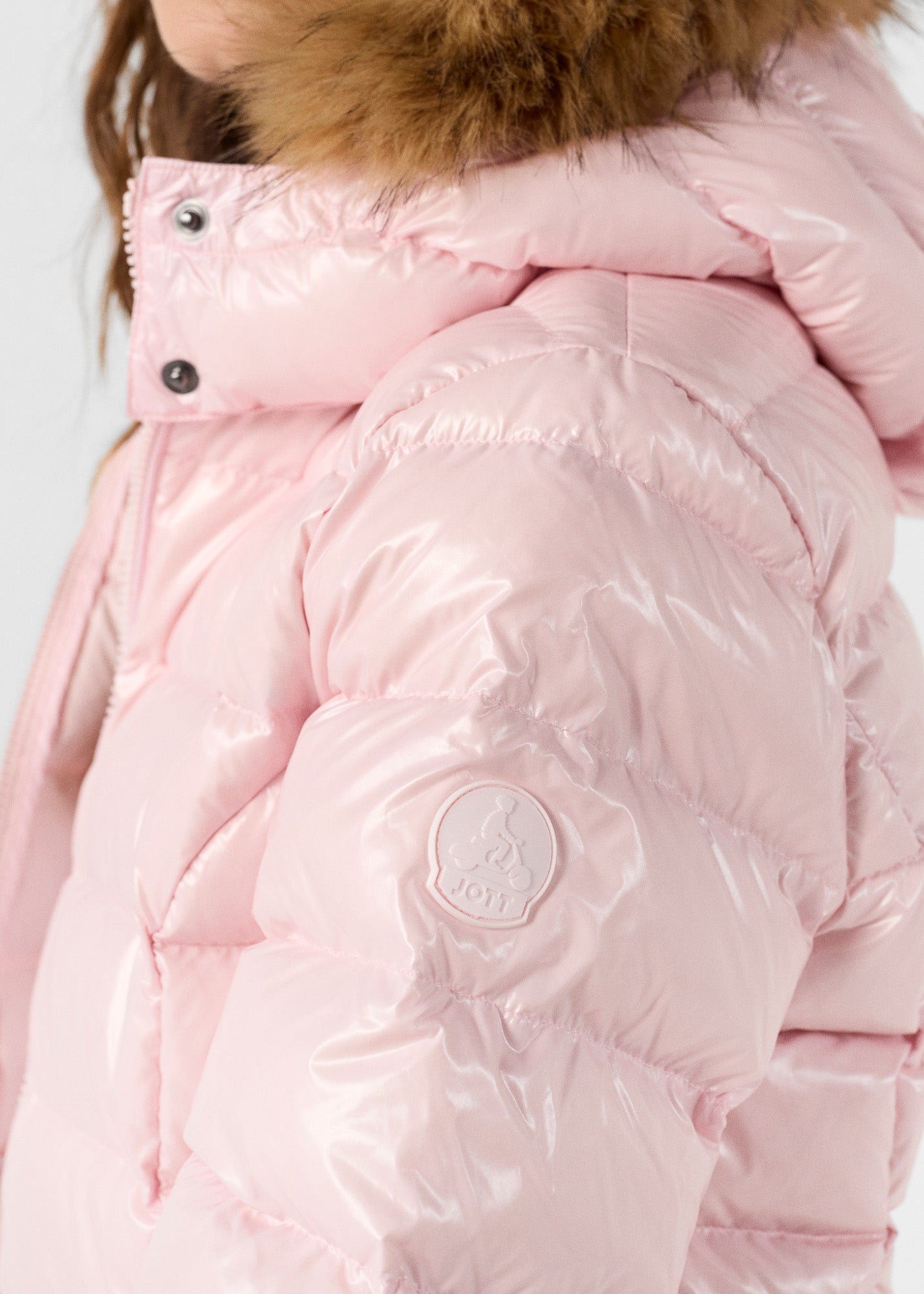 Luxury Petal Pink Lacquered Hooded Puffer Jacket JOTT Pink