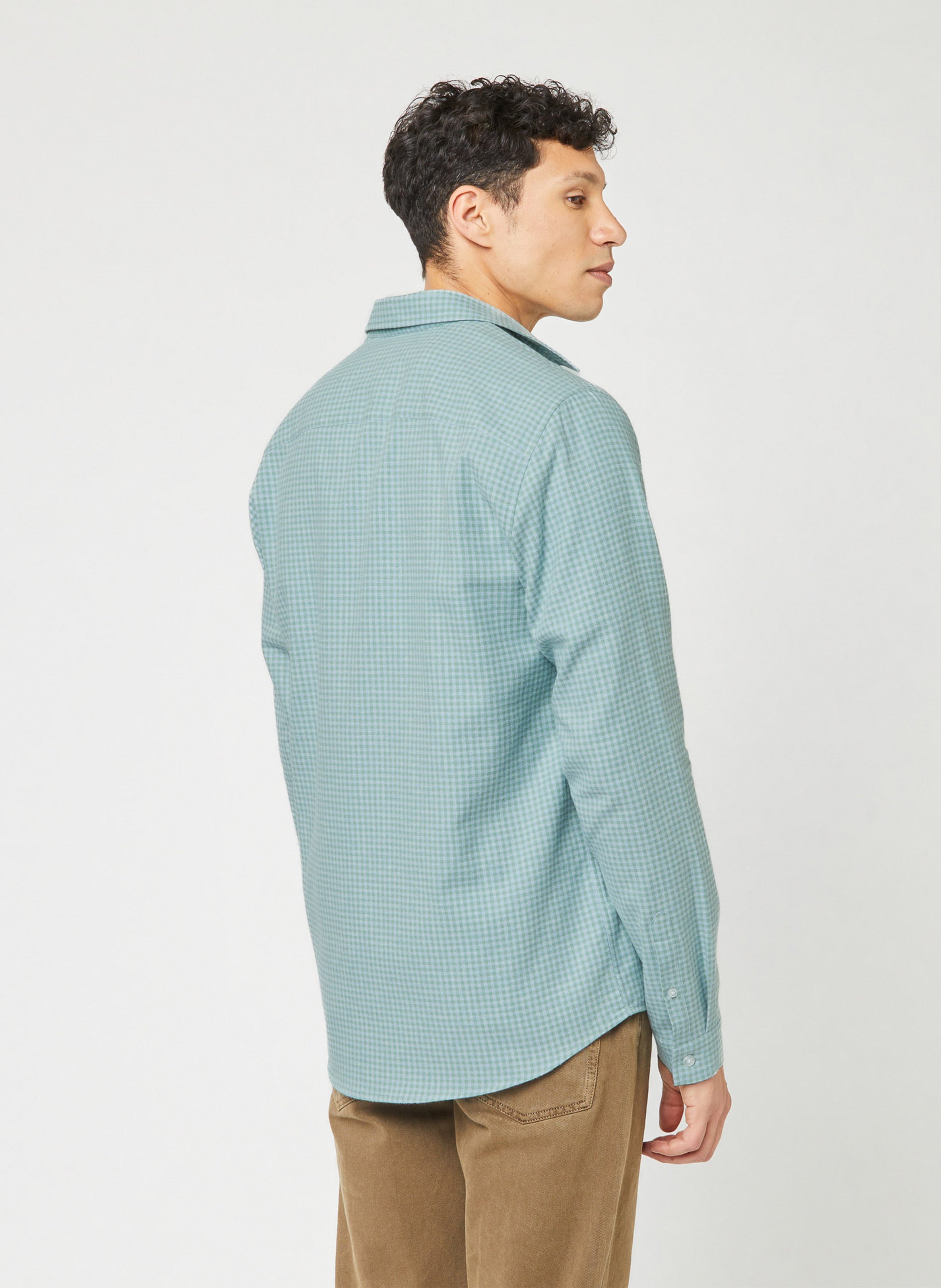 Chemise droite col classique à carreaux en coton FAGUO Vert
