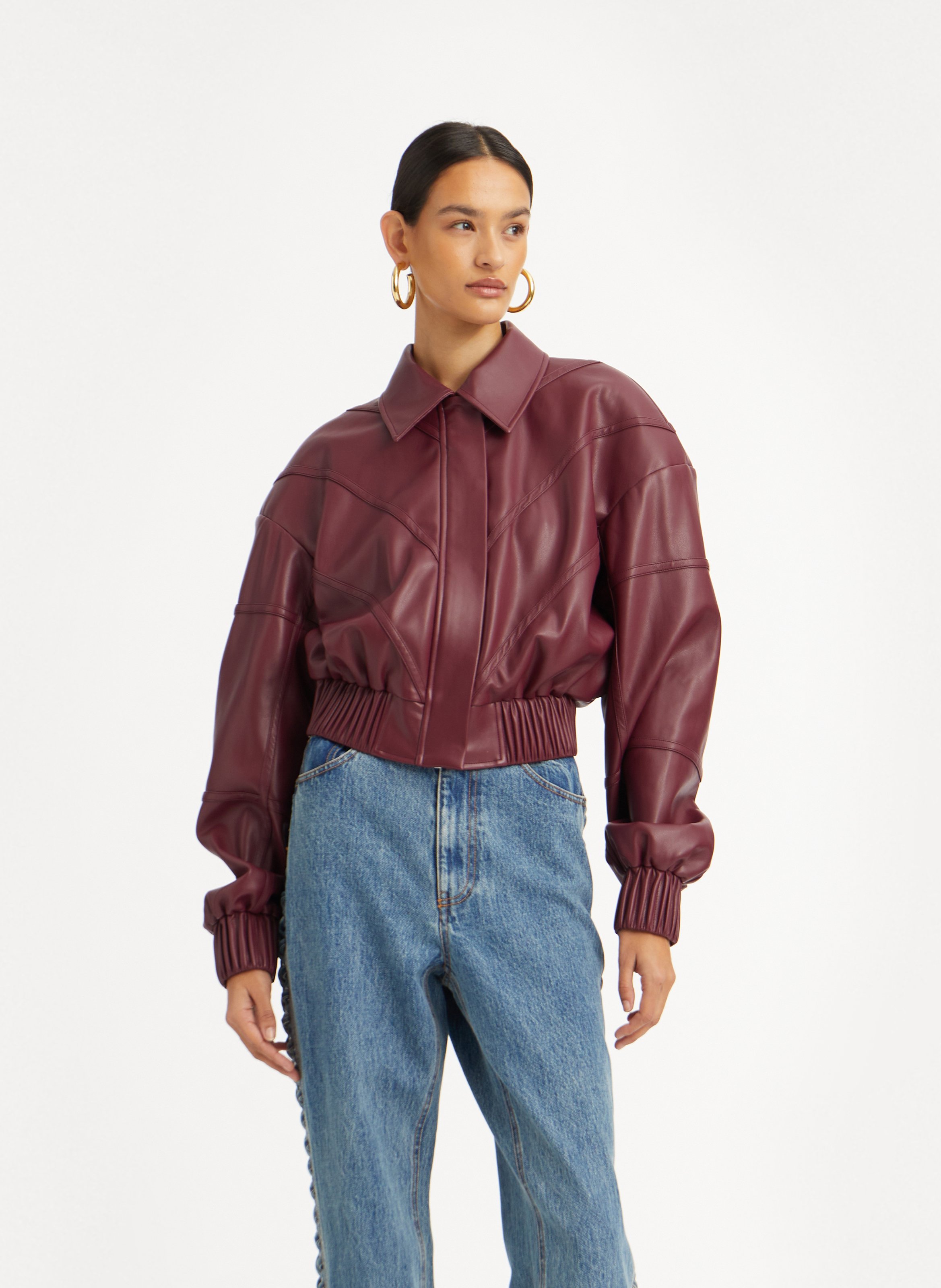 Jacket with classic leather effect collar ROTATE Brown