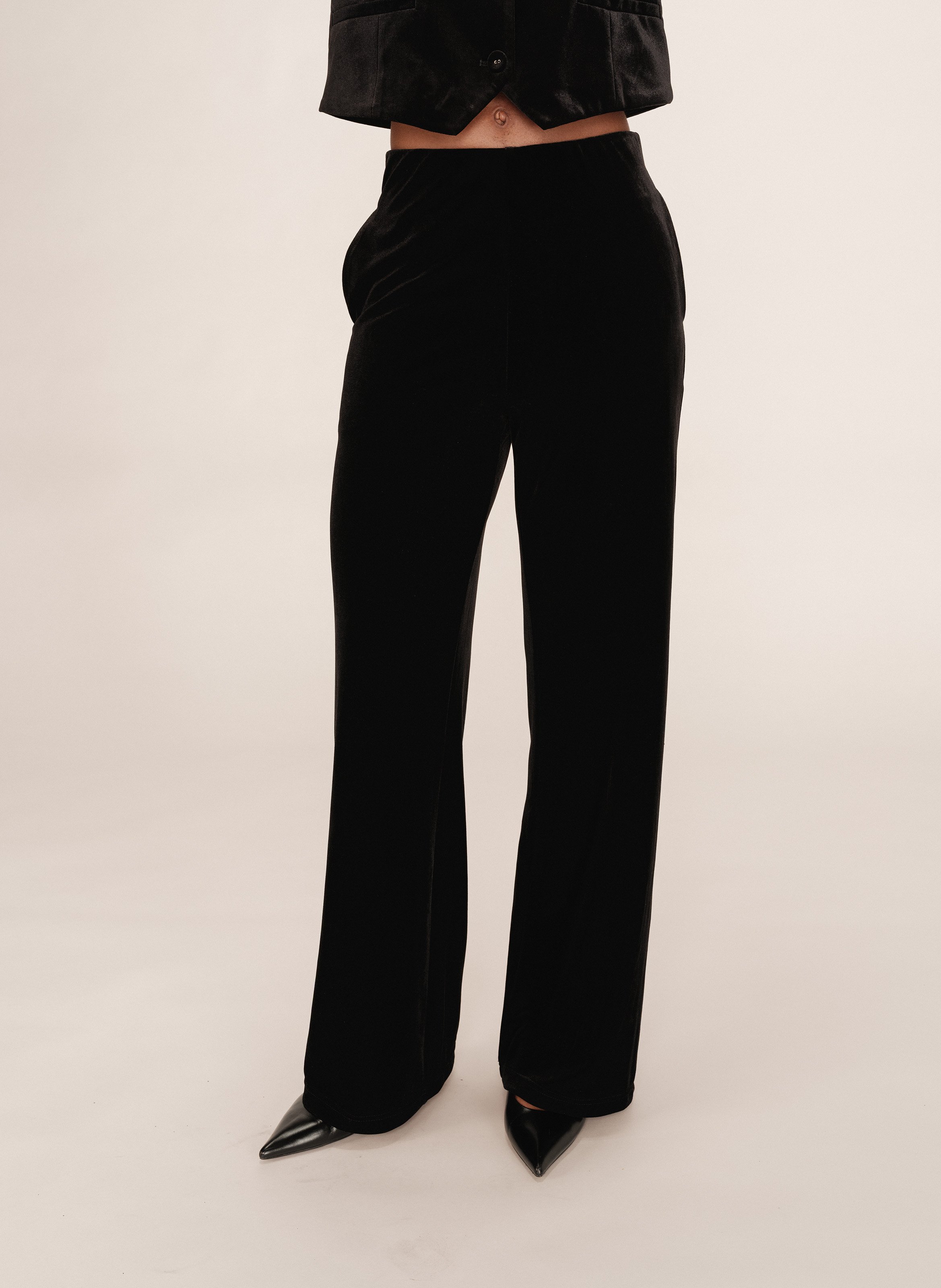 Pantalon taille haute élastiqué en velours GRACE ET MILA Noir