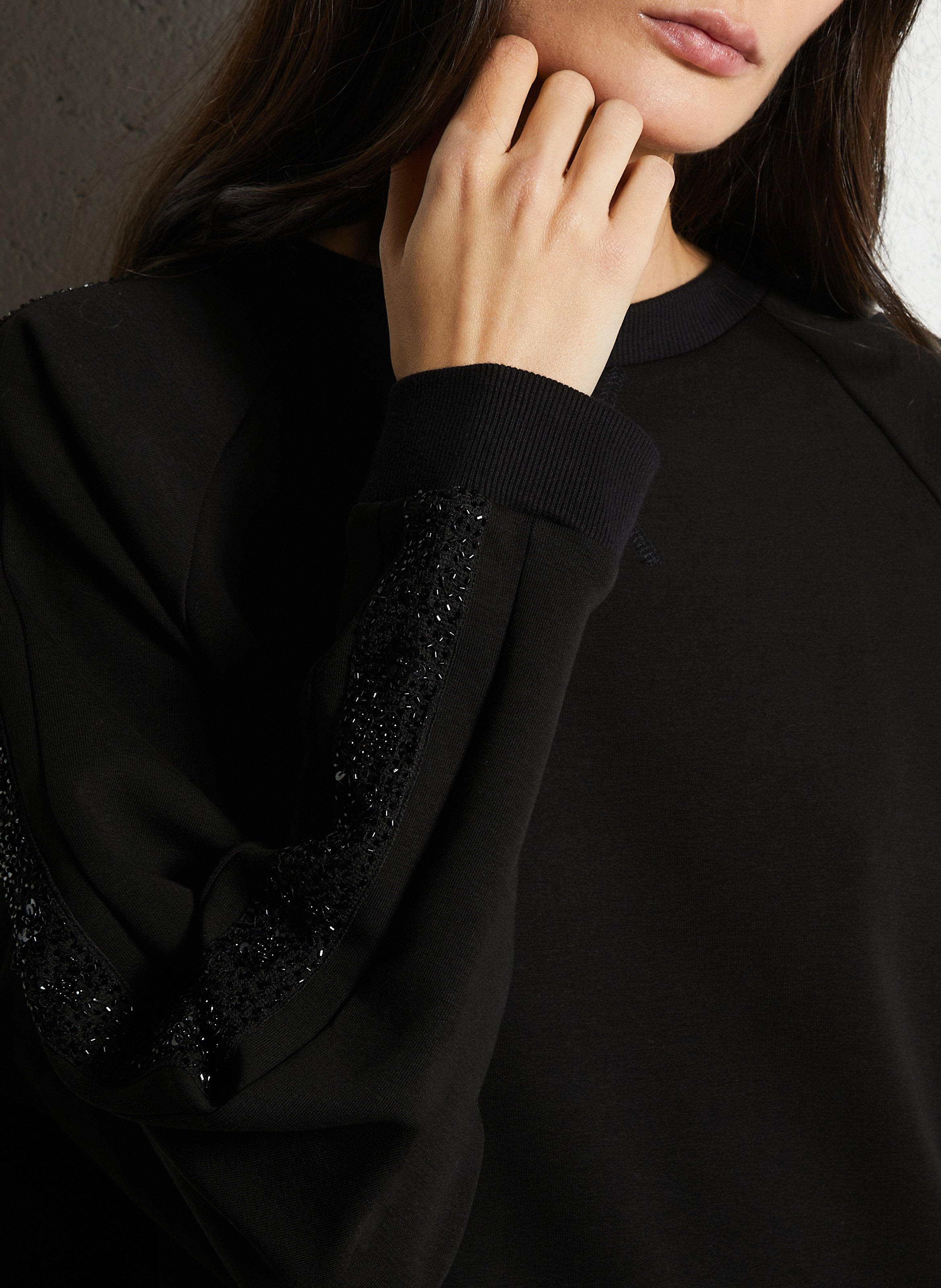 Sweat droit uni à détail sequins IKKS Noir