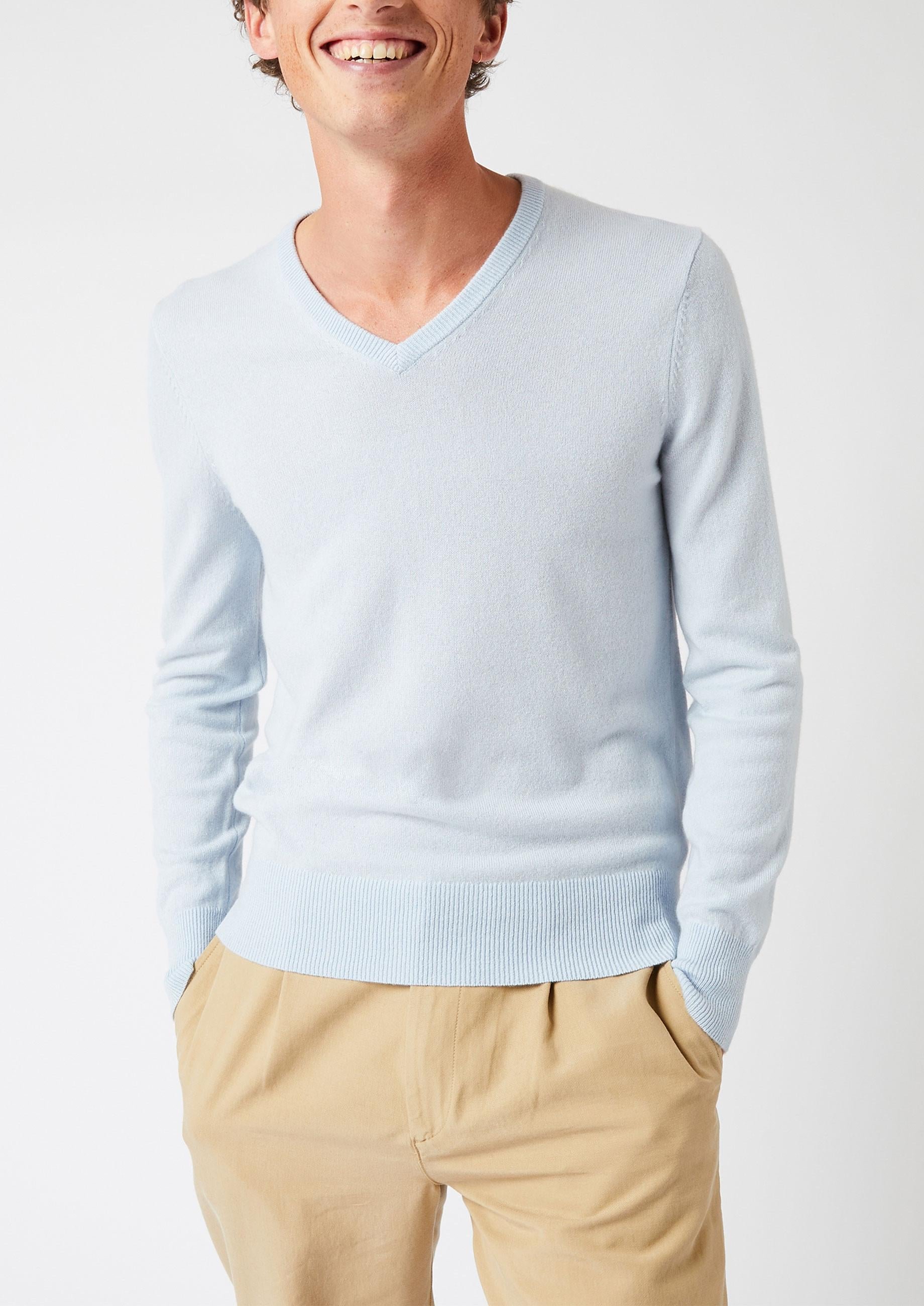 Pull homme col v en cachemire 2 fils RODIER Bleu