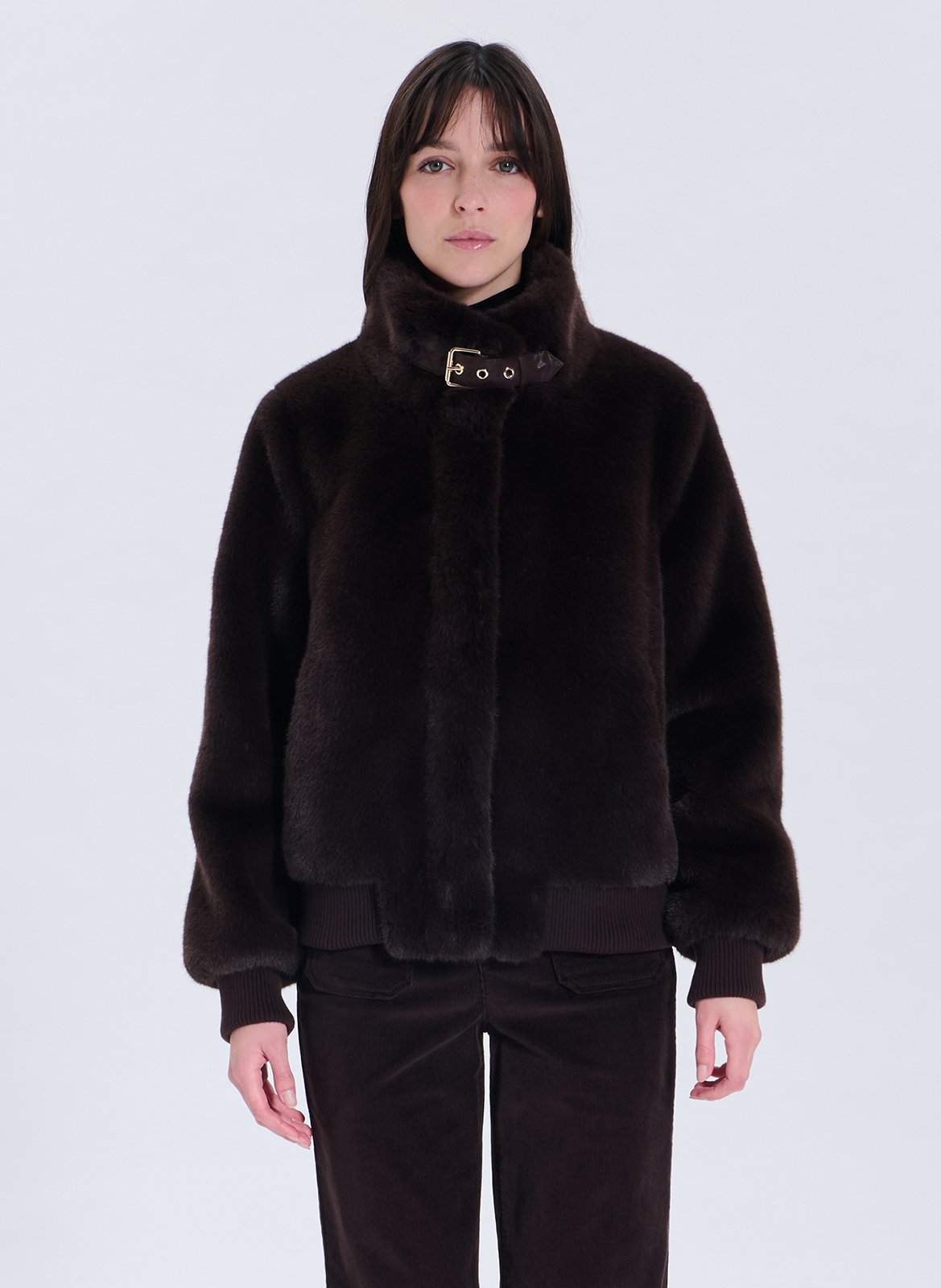 High-neck faux fur jacket ZAPA