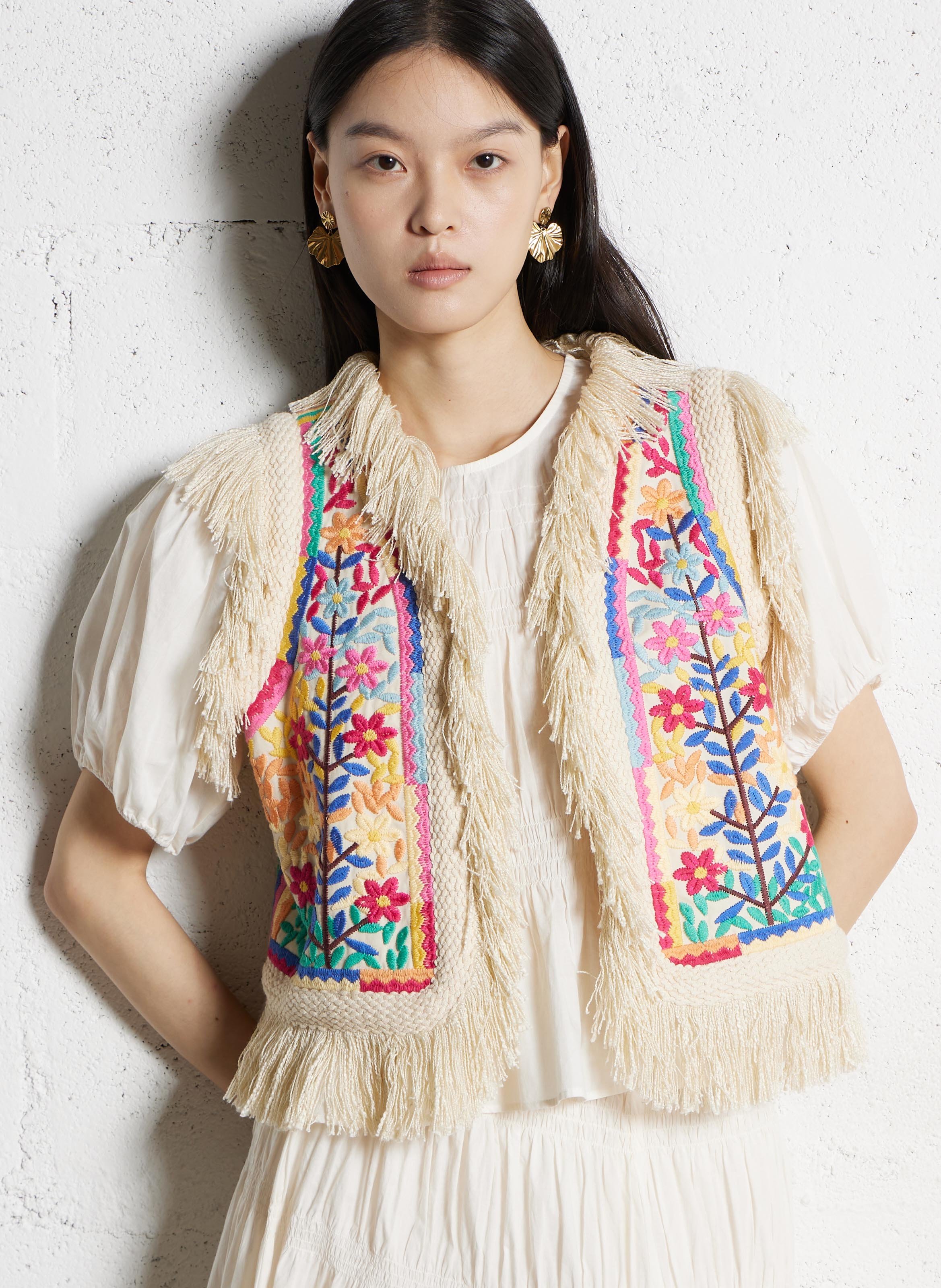 Recht, katoenen vest met V-hals ANTIK BATIK Veelkleurig