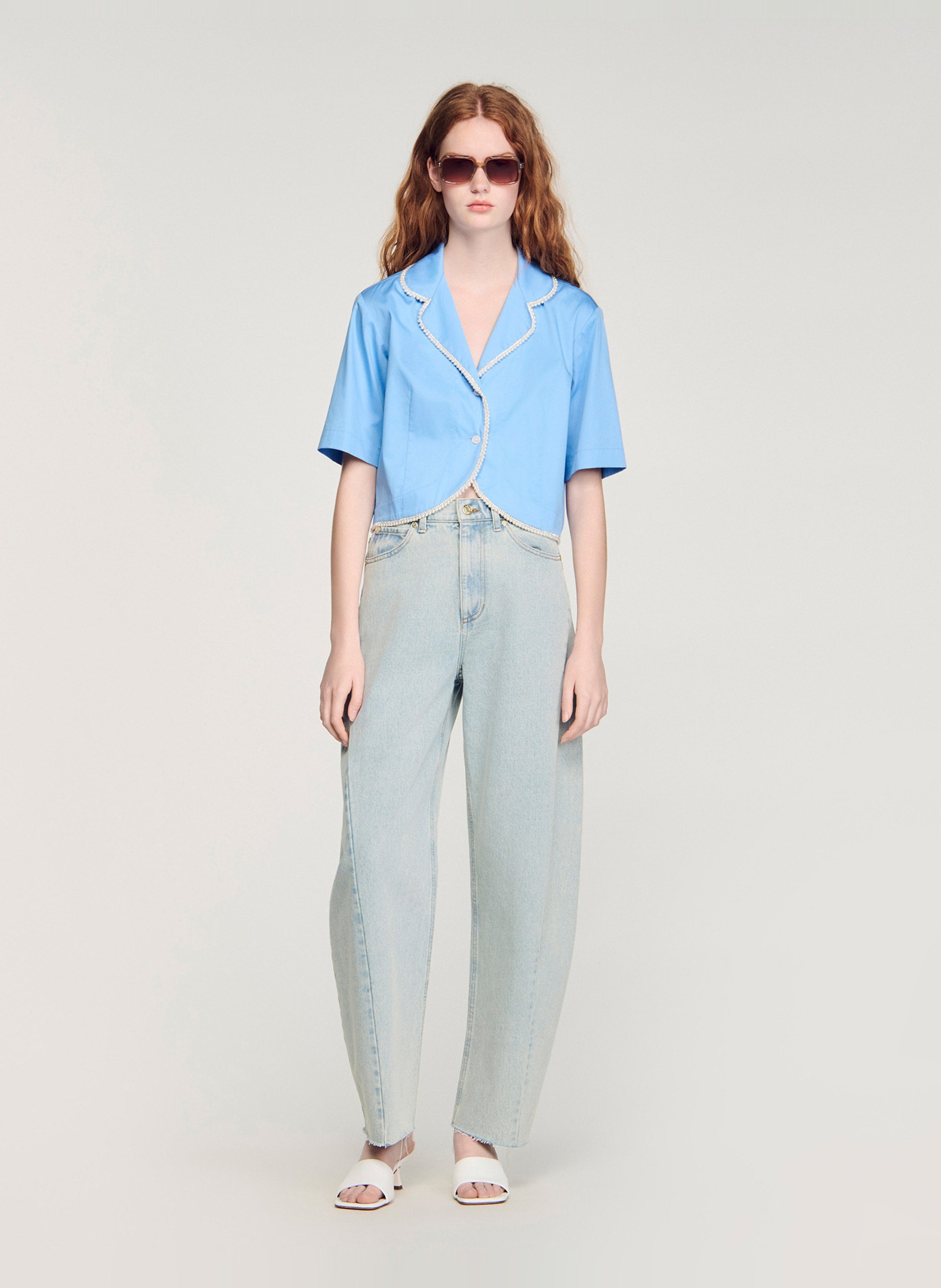 Korte blouse met pareldetail SANDRO Blauw