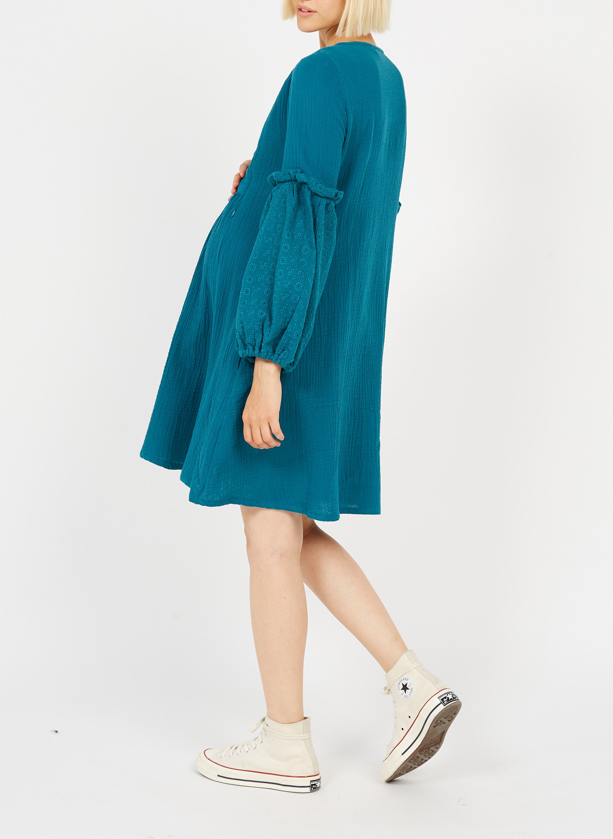 Abito midi premaman in cotone con maniche a sbuffo Blu