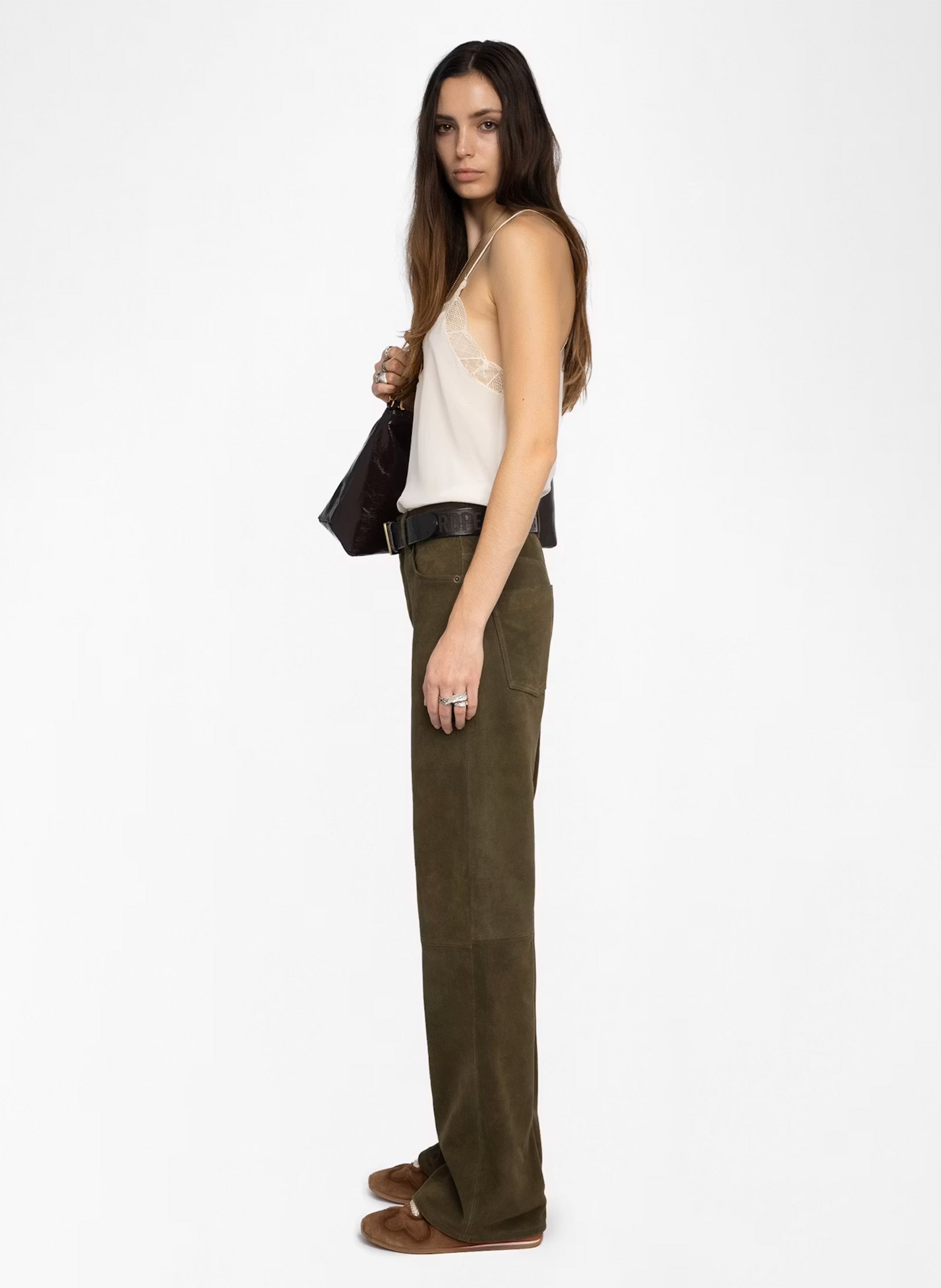High-waisted straight leather pants ZADIG&VOLTAIRE Green