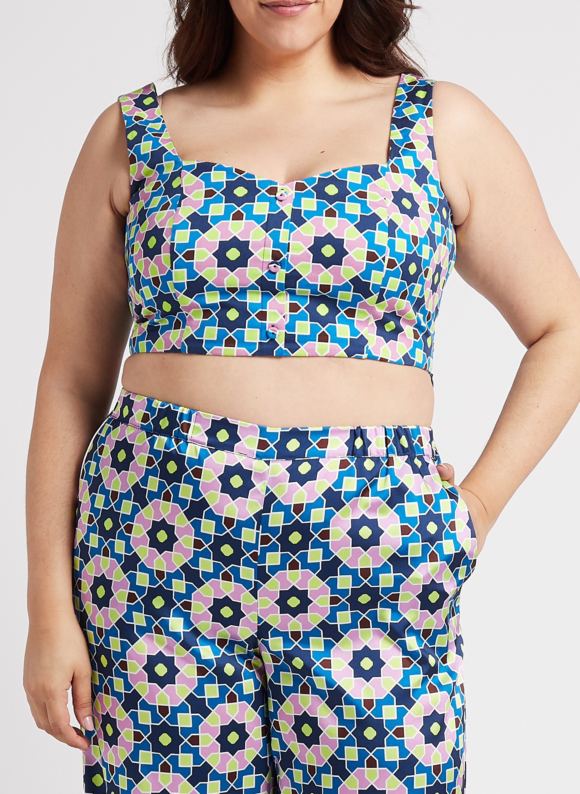 Top aus Baumwoll-Mix mit herzförmigem Ausschnitt und Allover-Print PERSONA by Marina Rinaldi Blau