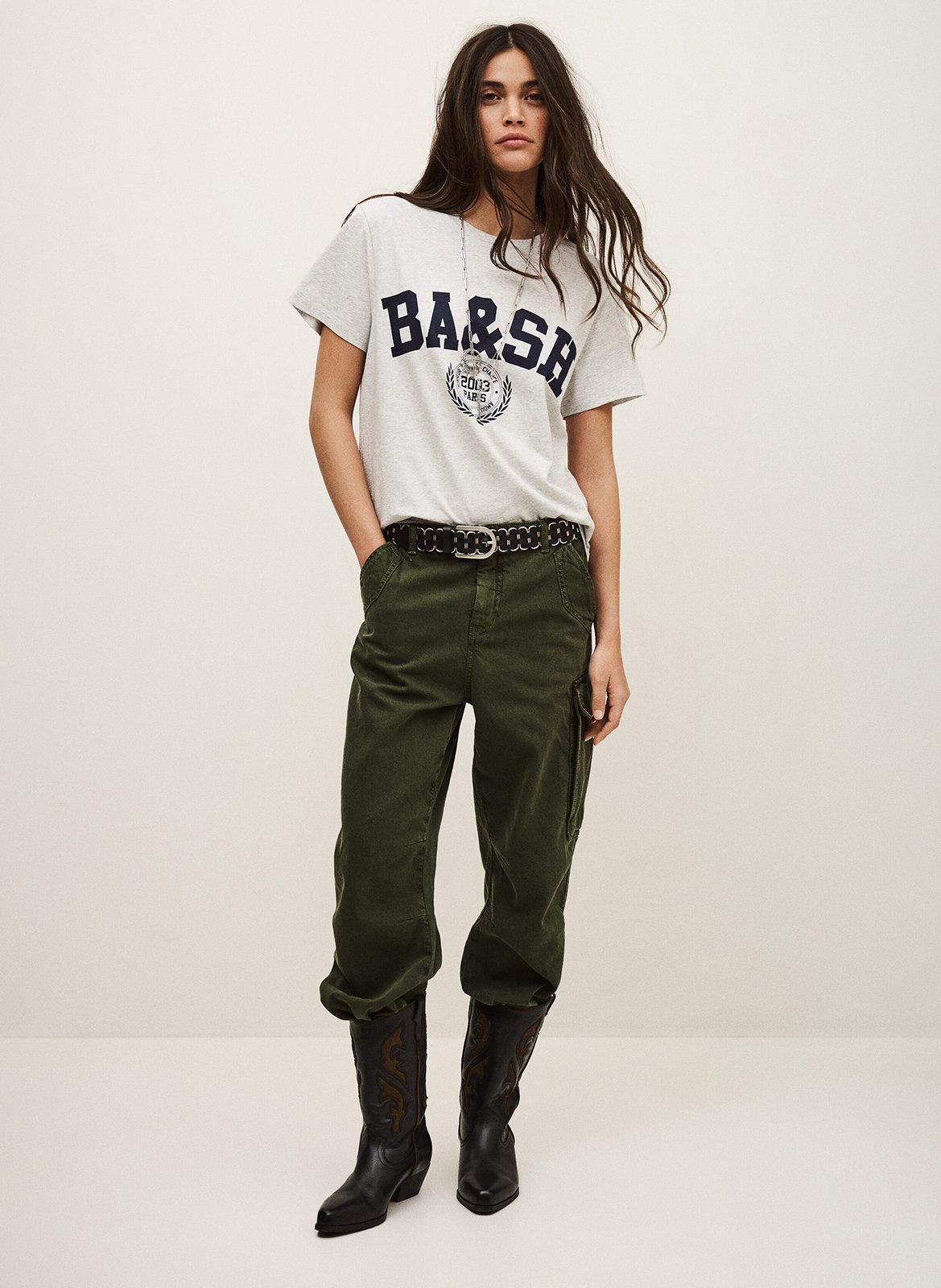 Recht, katoenen T-shirt met zeefdruk BA&SH Grijs