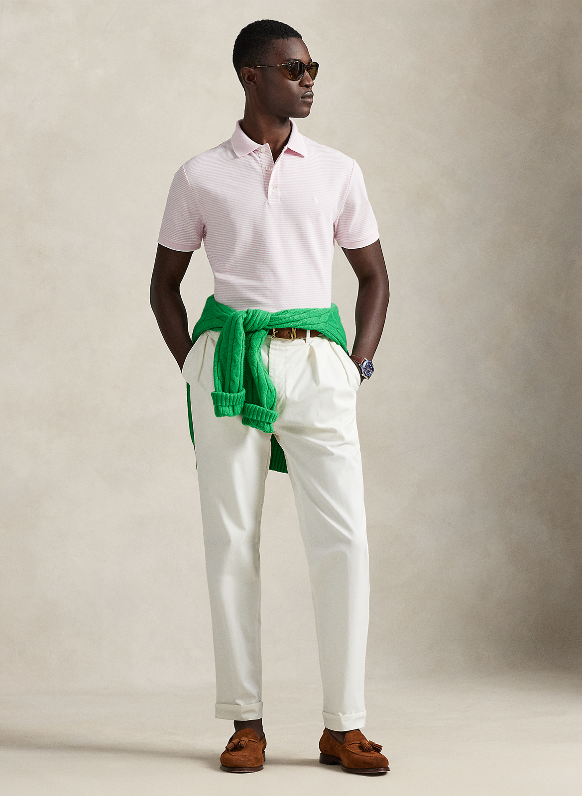 Striped straight fit cotton blend polo POLO RALPH LAUREN Pink