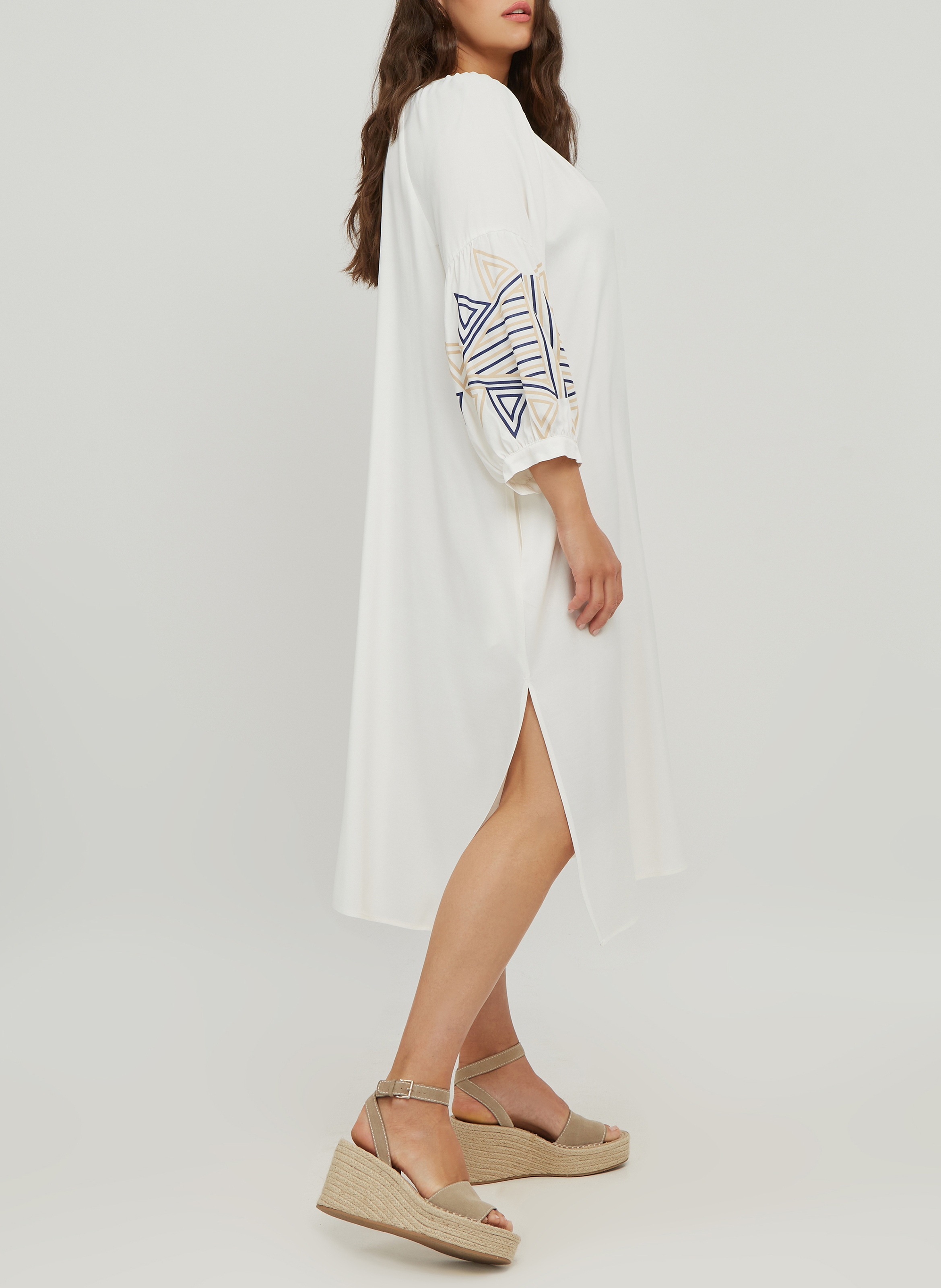 Screen-printed viscose shirt dress MAT FASHION White
