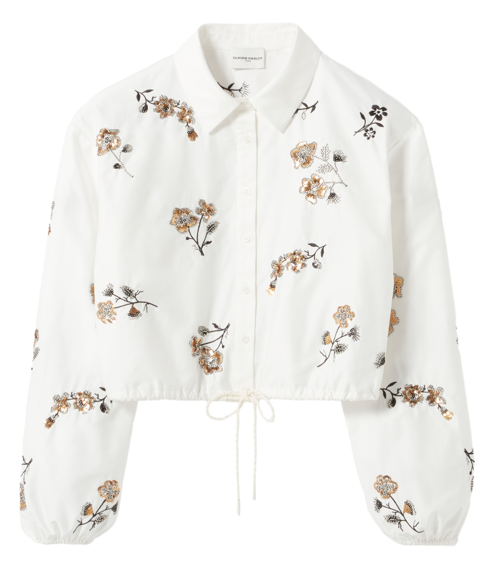 Chemise oversize col classique en coton brodé CLAUDIE PIERLOT Beige