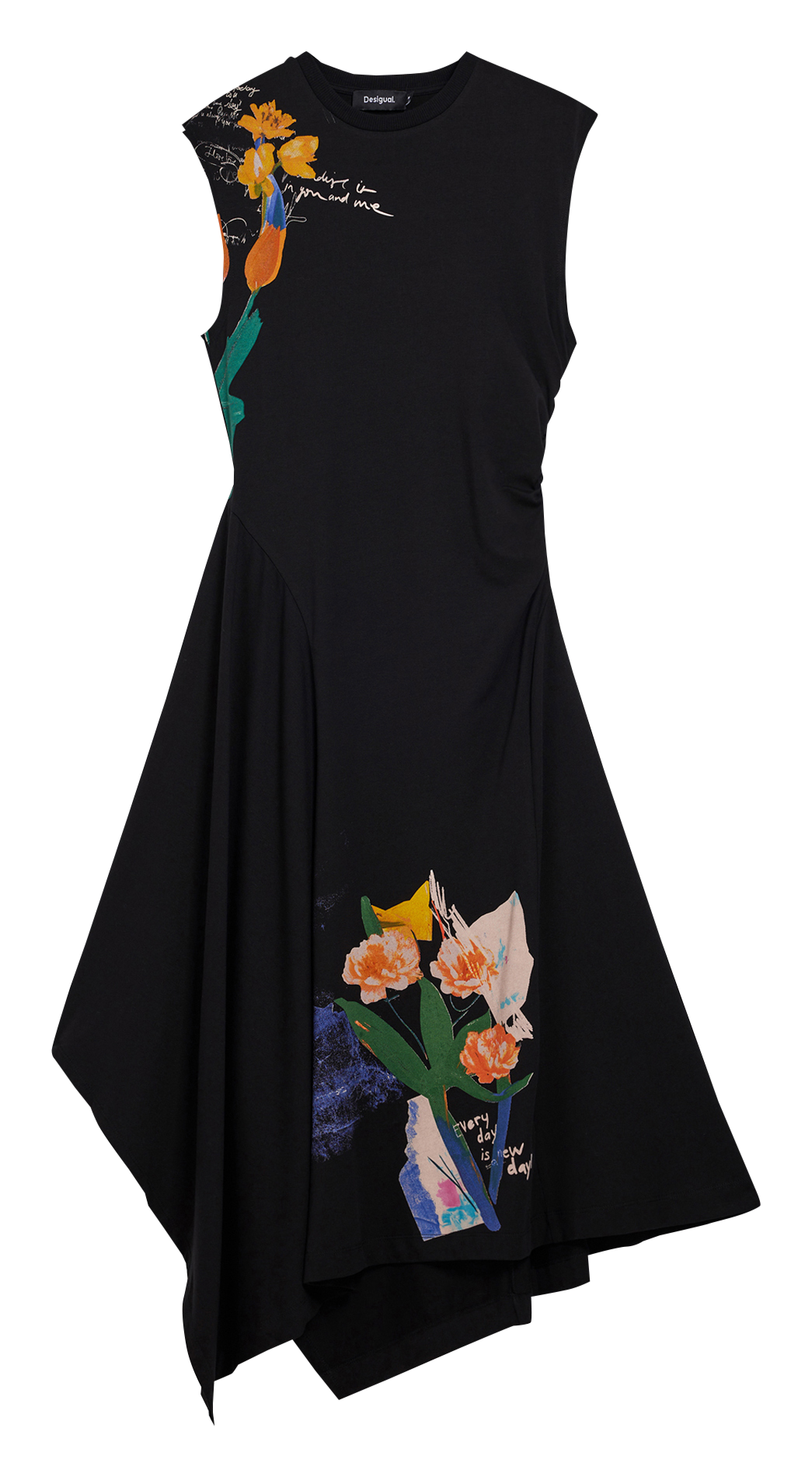 Asymmetric cotton-blend midi dress DESIGUAL Black