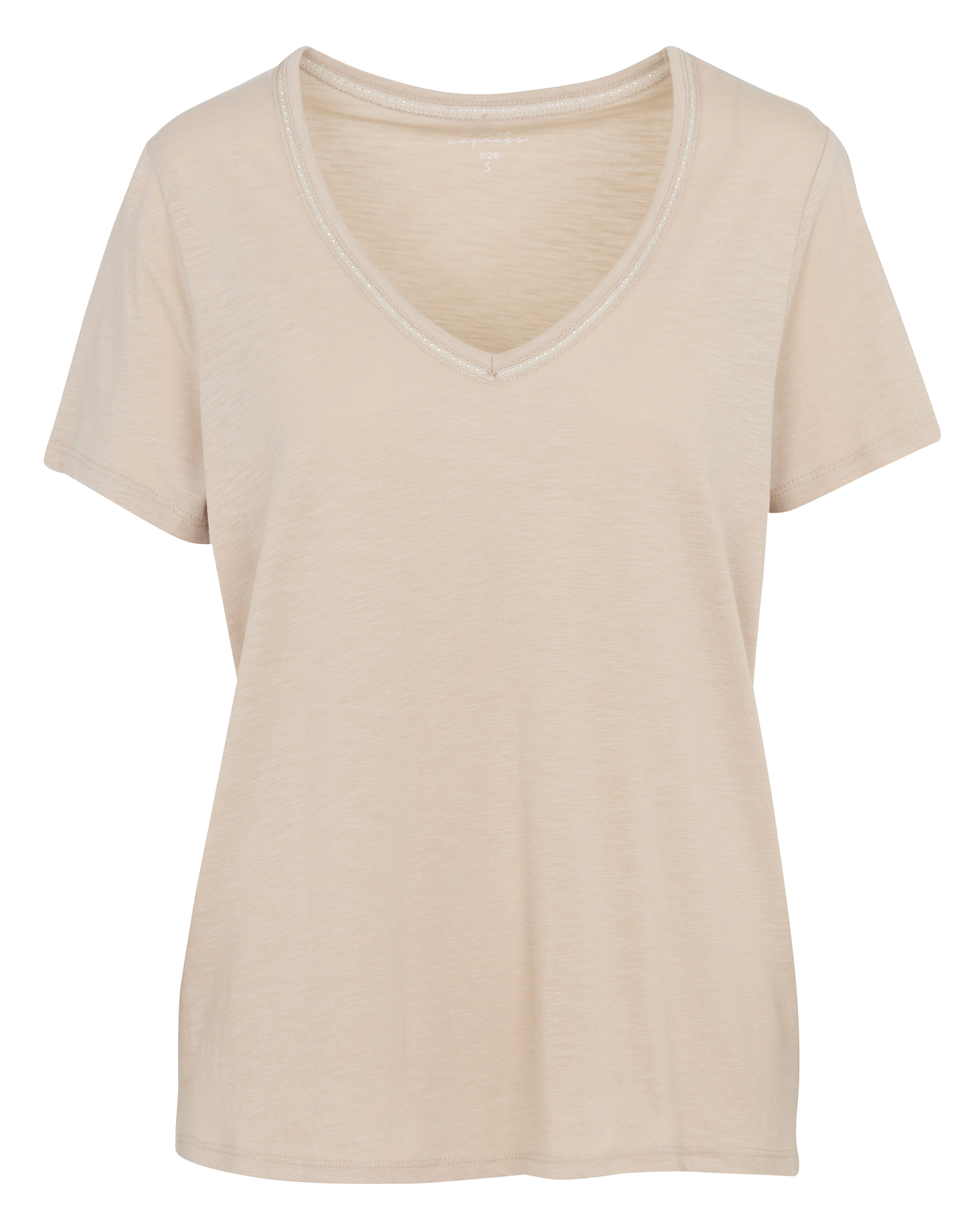 Oversize V-Ausschnitt T-Shirt aus Baumwollmischung SUD EXPRESS Beige