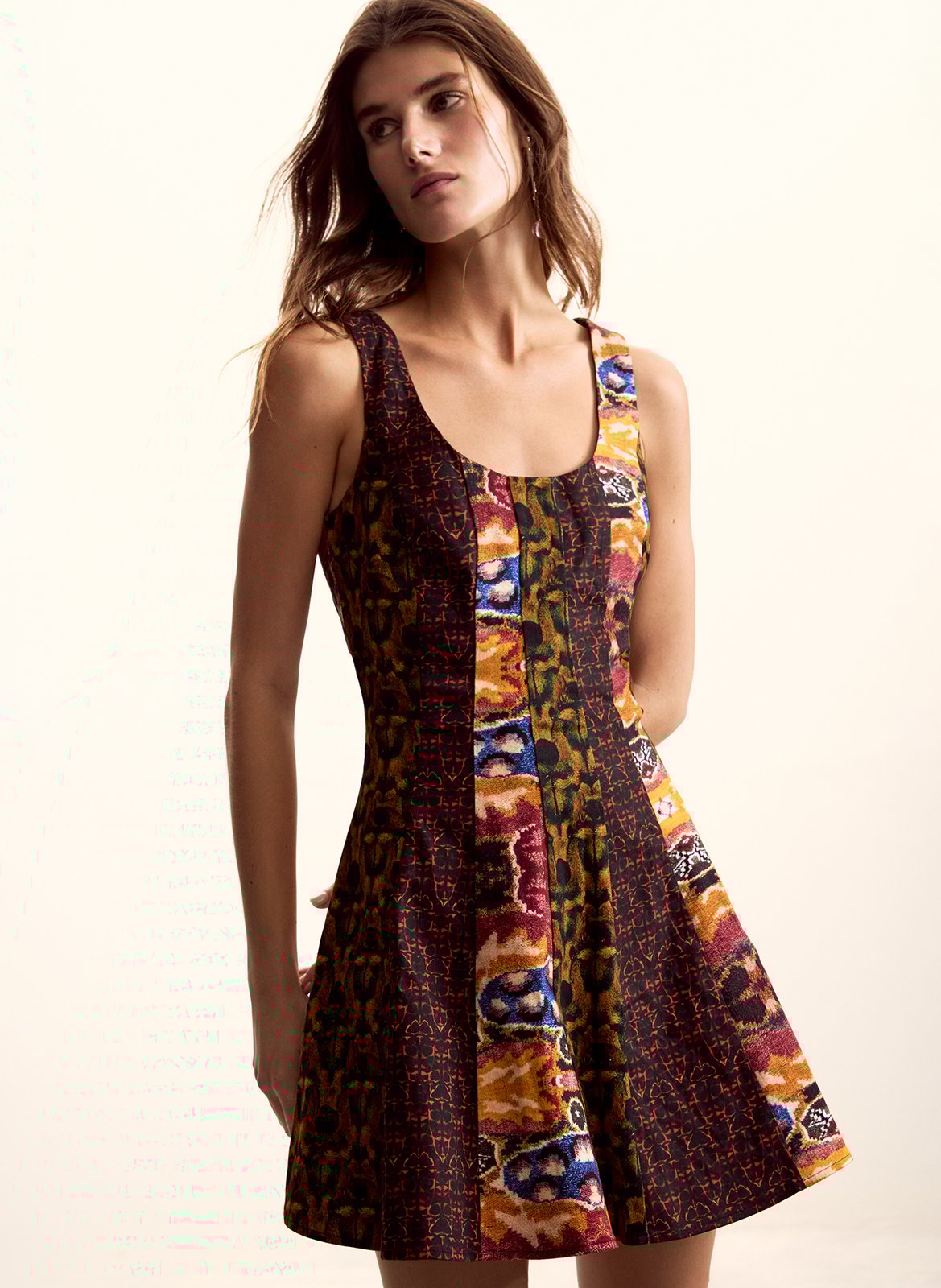 Robe courte col carré en coton mélangé imrpimé DESIGUAL Vert