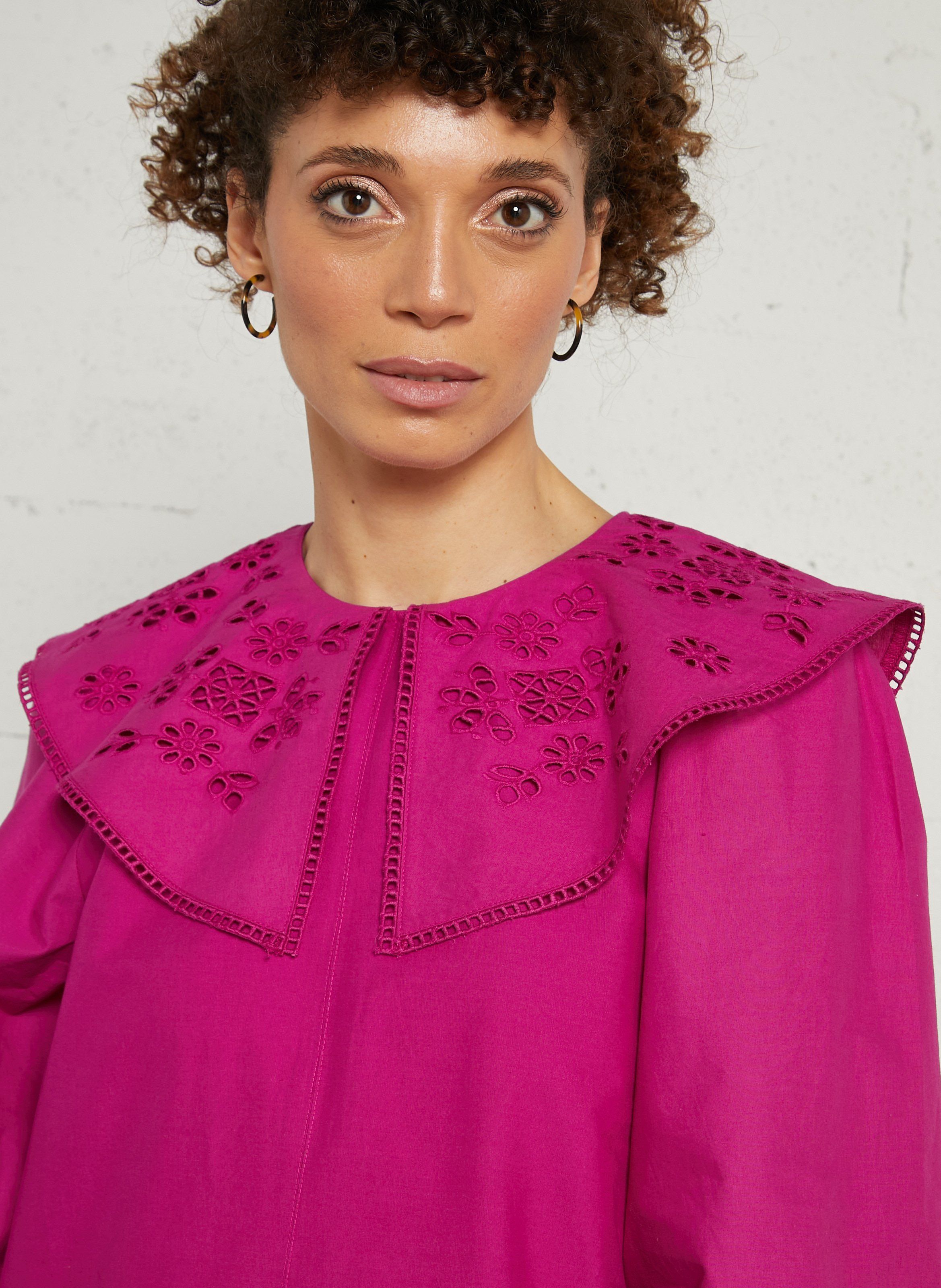 Robe courte col rond en coton DES PETITS HAUTS Violet