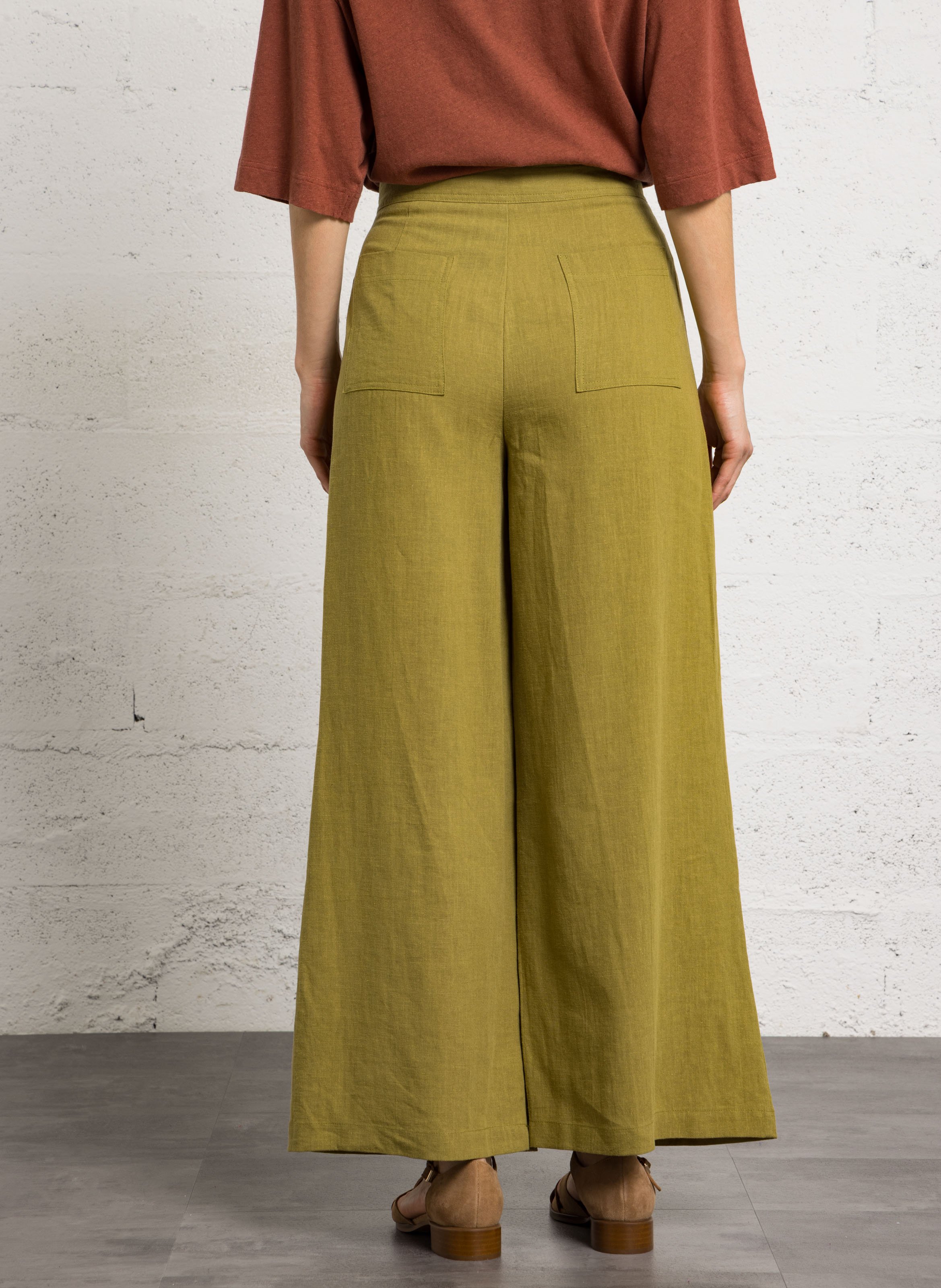 Pantalon large en lin mélangé SEE U SOON Kaki