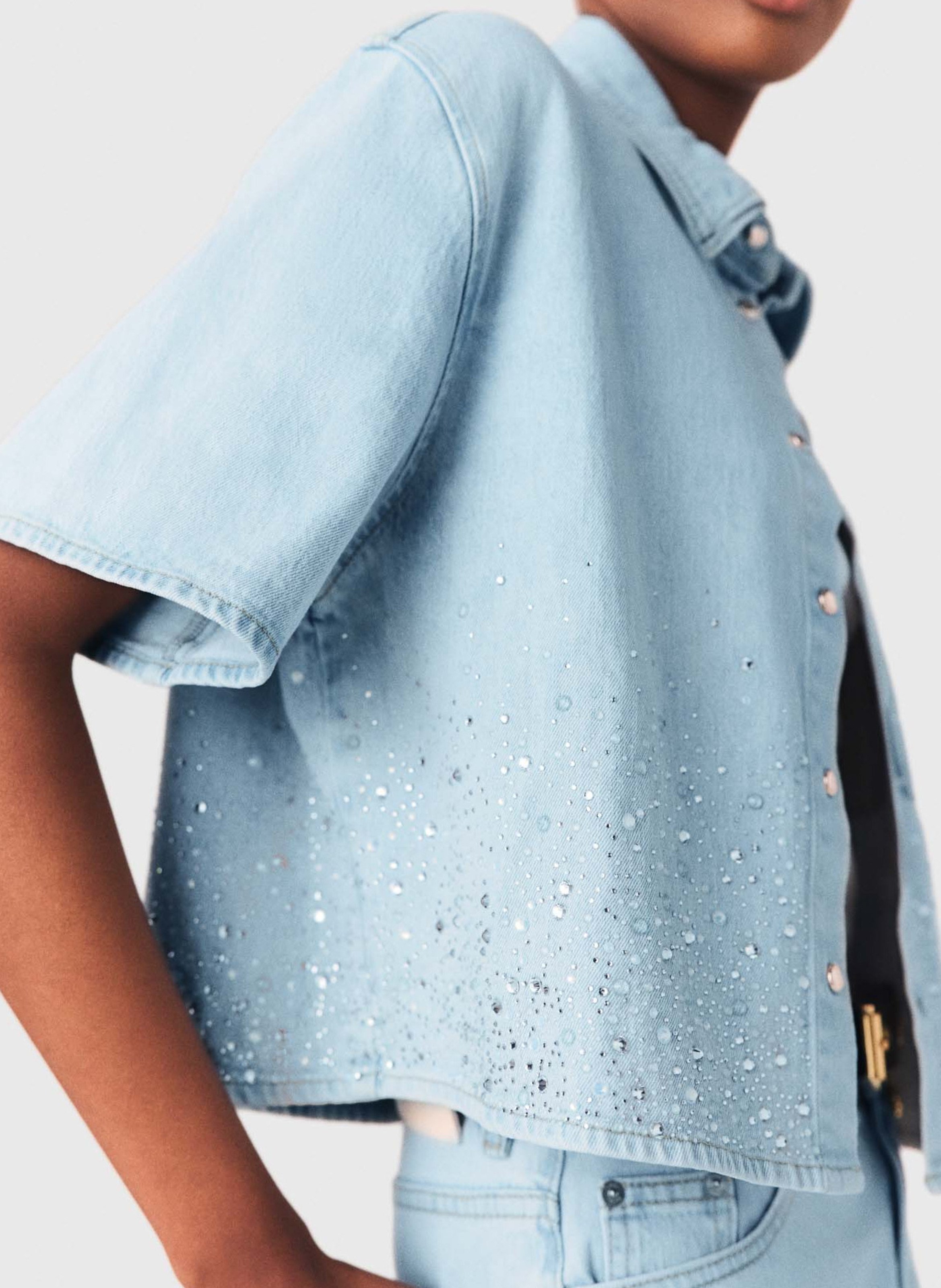 Chemise en denim droite en coton mélangé MAJE Bleu