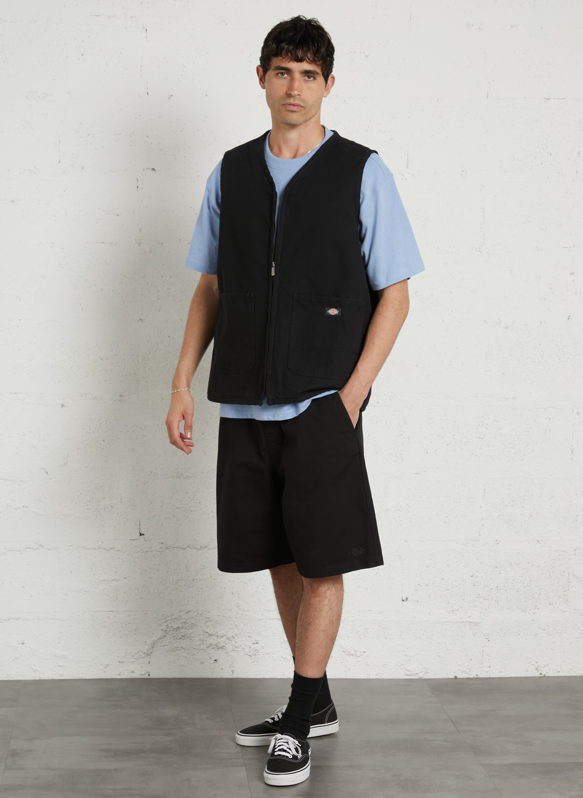 Rechte katoenen jas met V-hals DICKIES Zwart