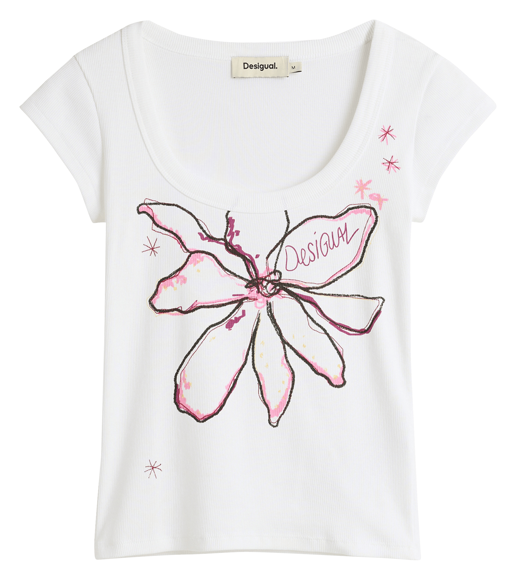 Gerade geschnittenes Rundhals-T-Shirt mit Print DESIGUAL Weiss