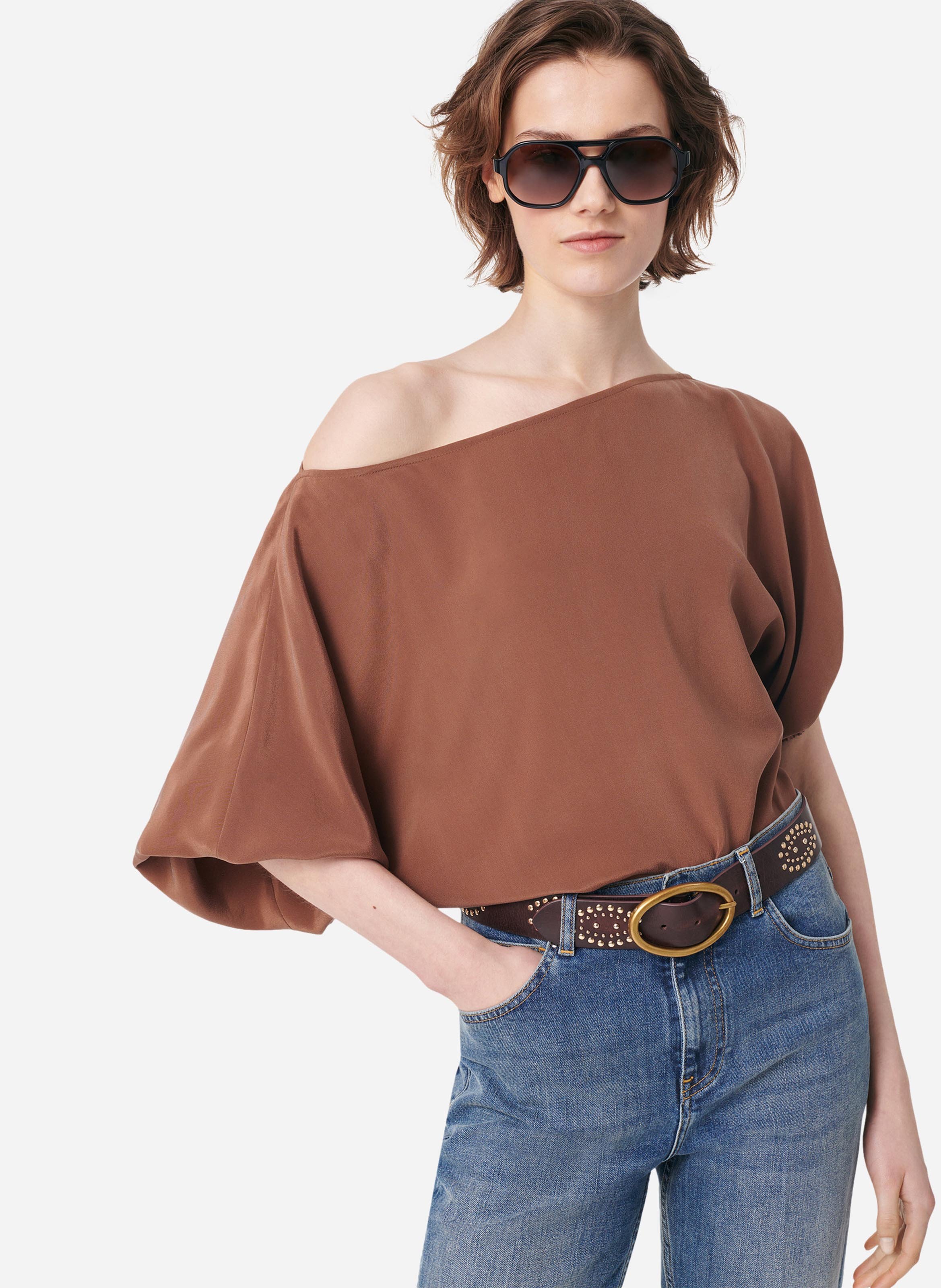 Top asymétrique manches courtes uni VANESSA BRUNO Marron