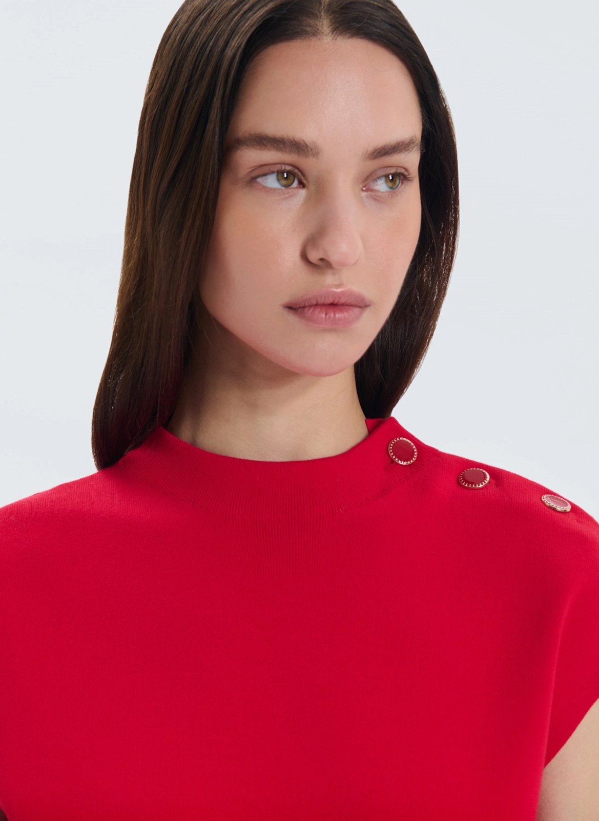 Fitted high-neck cotton blend sweater ZAPA Red