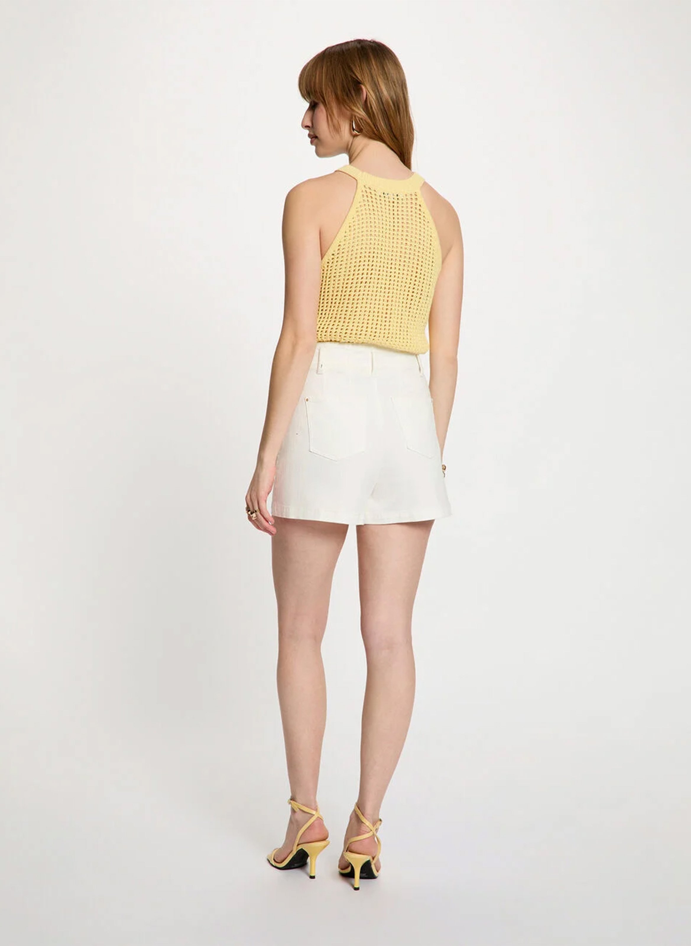 Openwork knit top with crocheted flower details MORGAN Yellow
