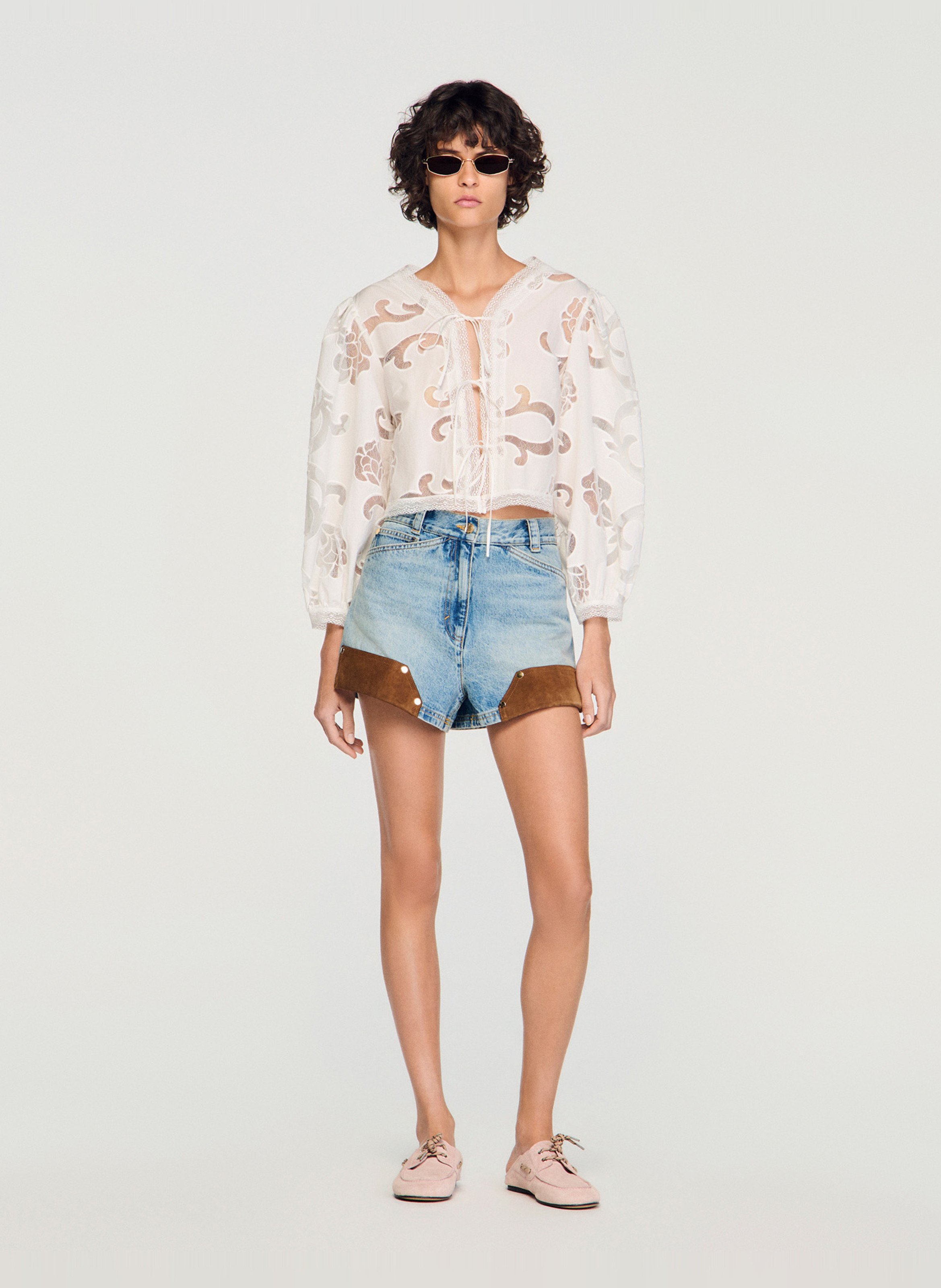 Blouse met ronde hals | katoenblend SANDRO Beige