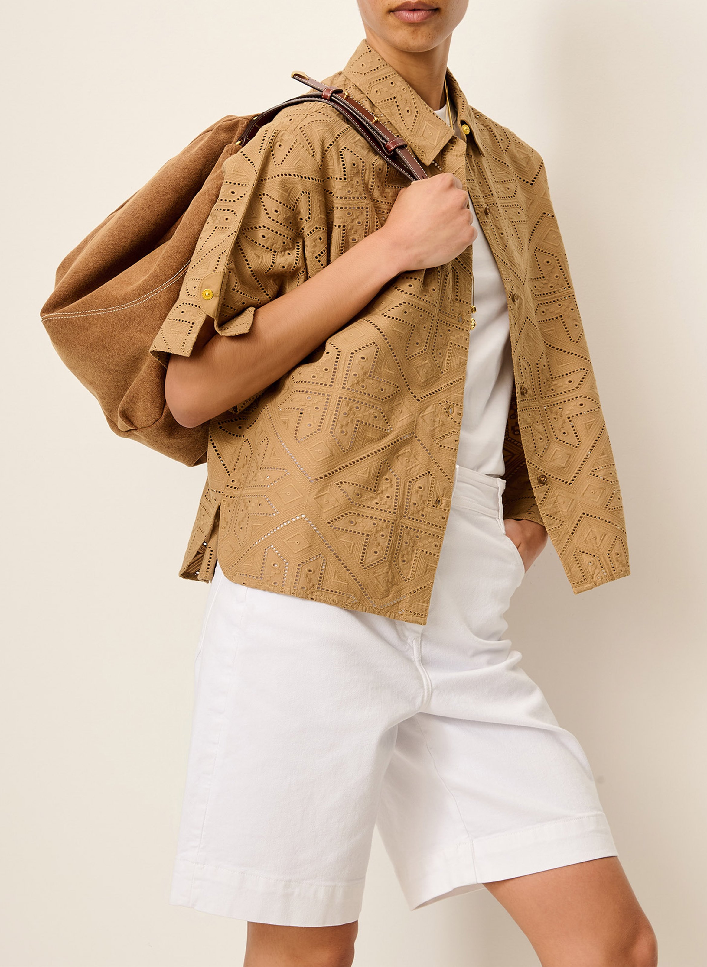 Weites besticktes Baumwollhemd SESSUN Khaki