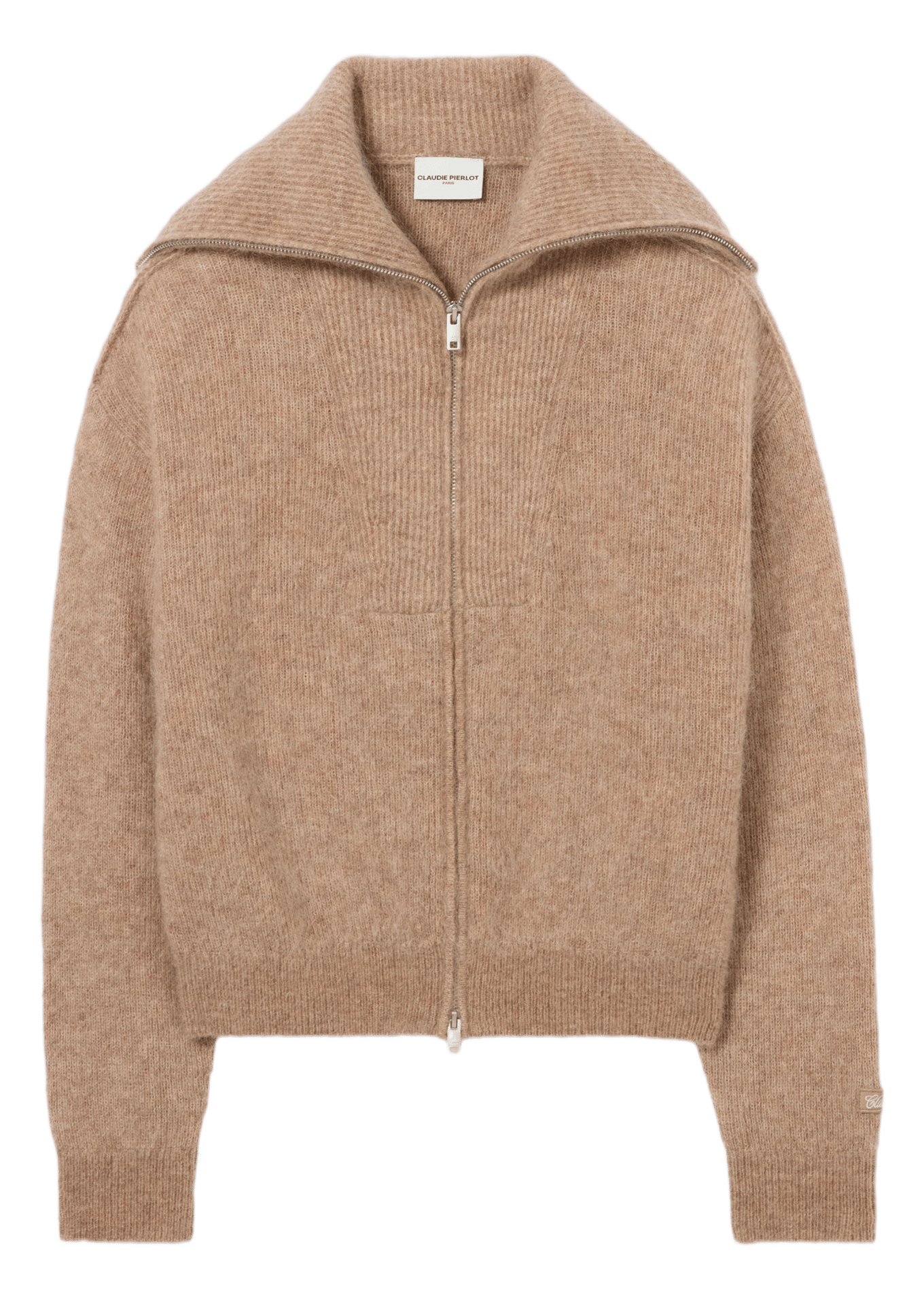 Zip-up cardigan in blended wool CLAUDIE PIERLOT Beige